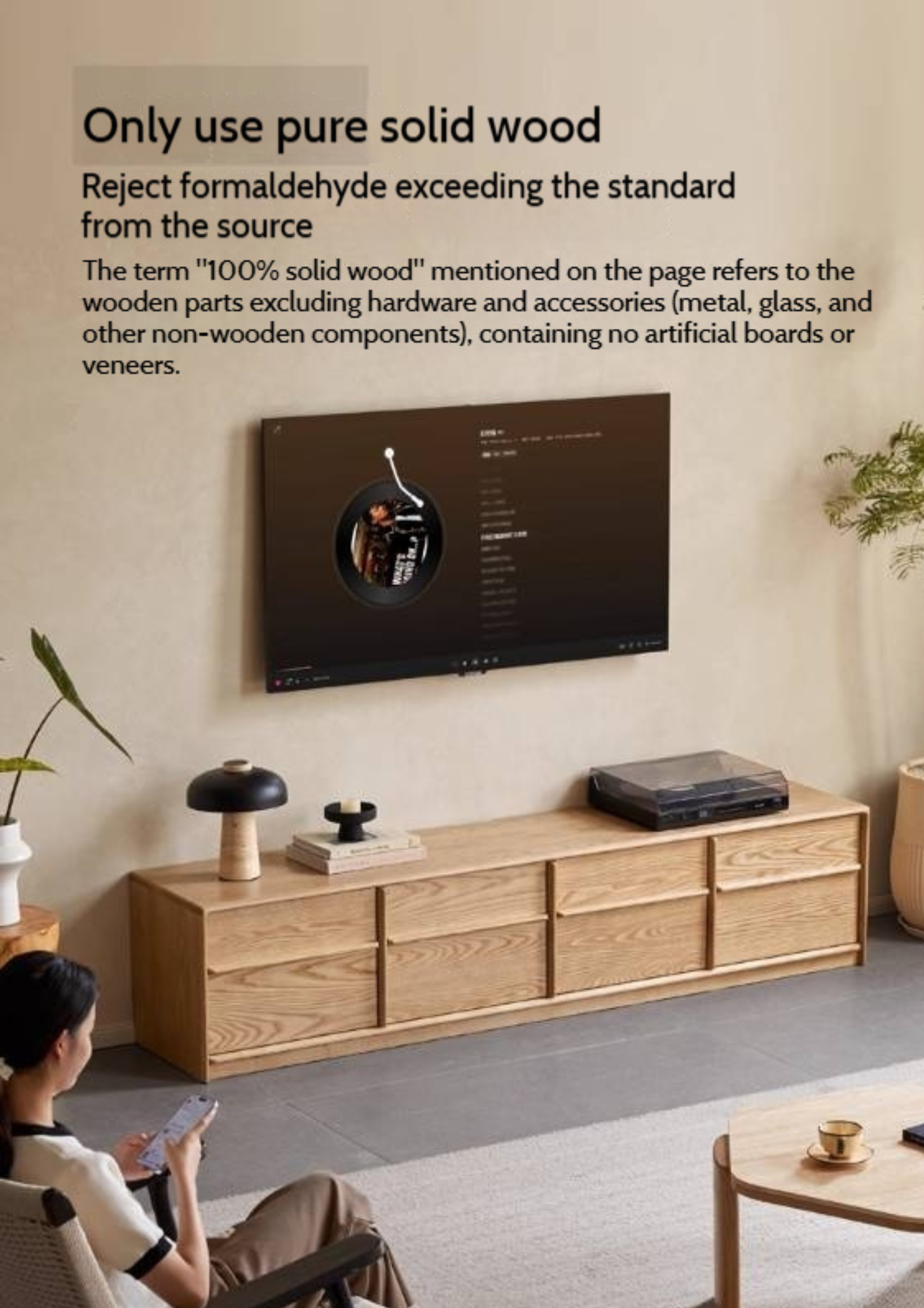 Ash Solid Wood Wabi-Sabi Style TV Cabinet