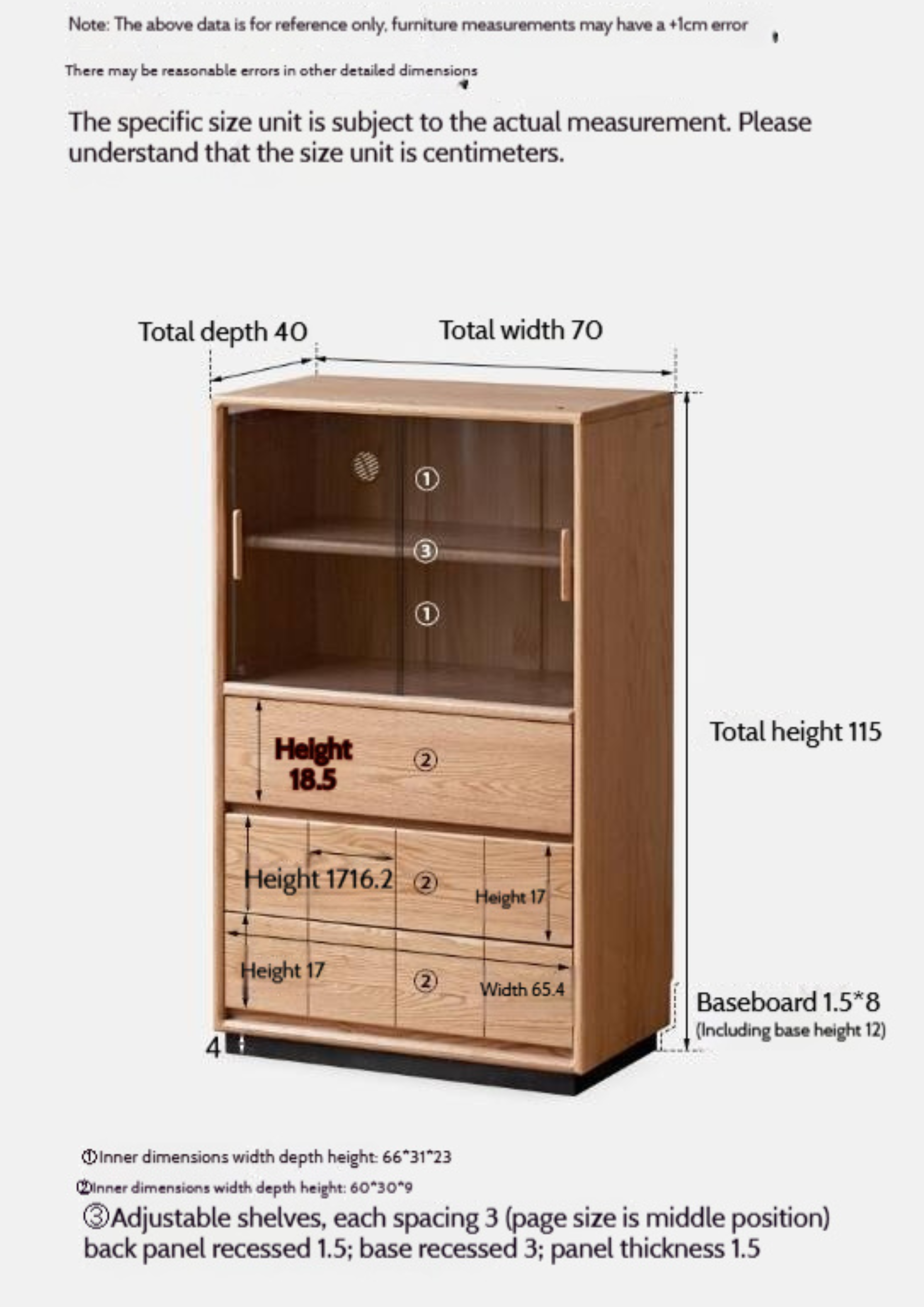 Oak Solid Wood Modern Side Cabinet with Light