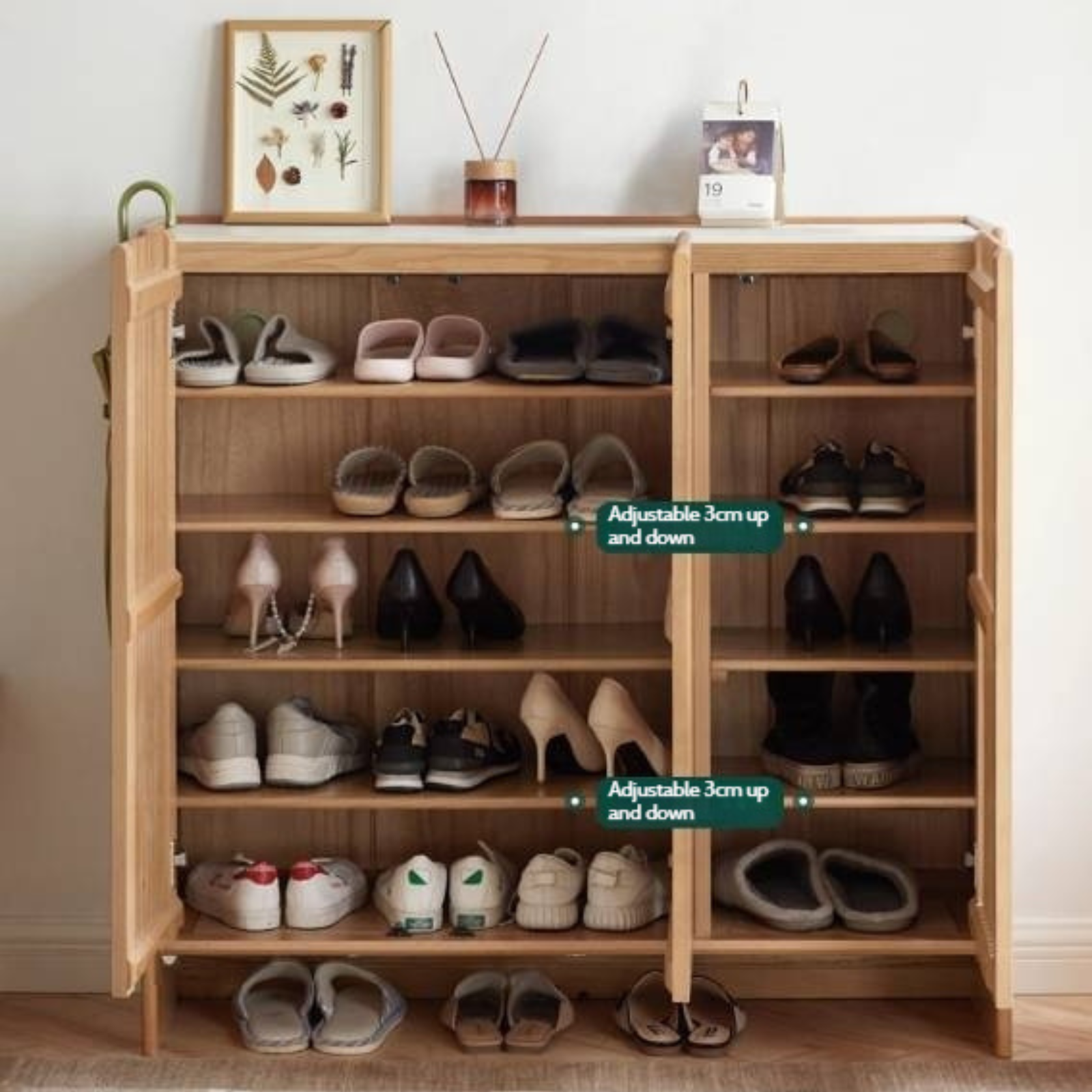 Ash, Oak Solid Wood Rock Top Shoe Cabinet