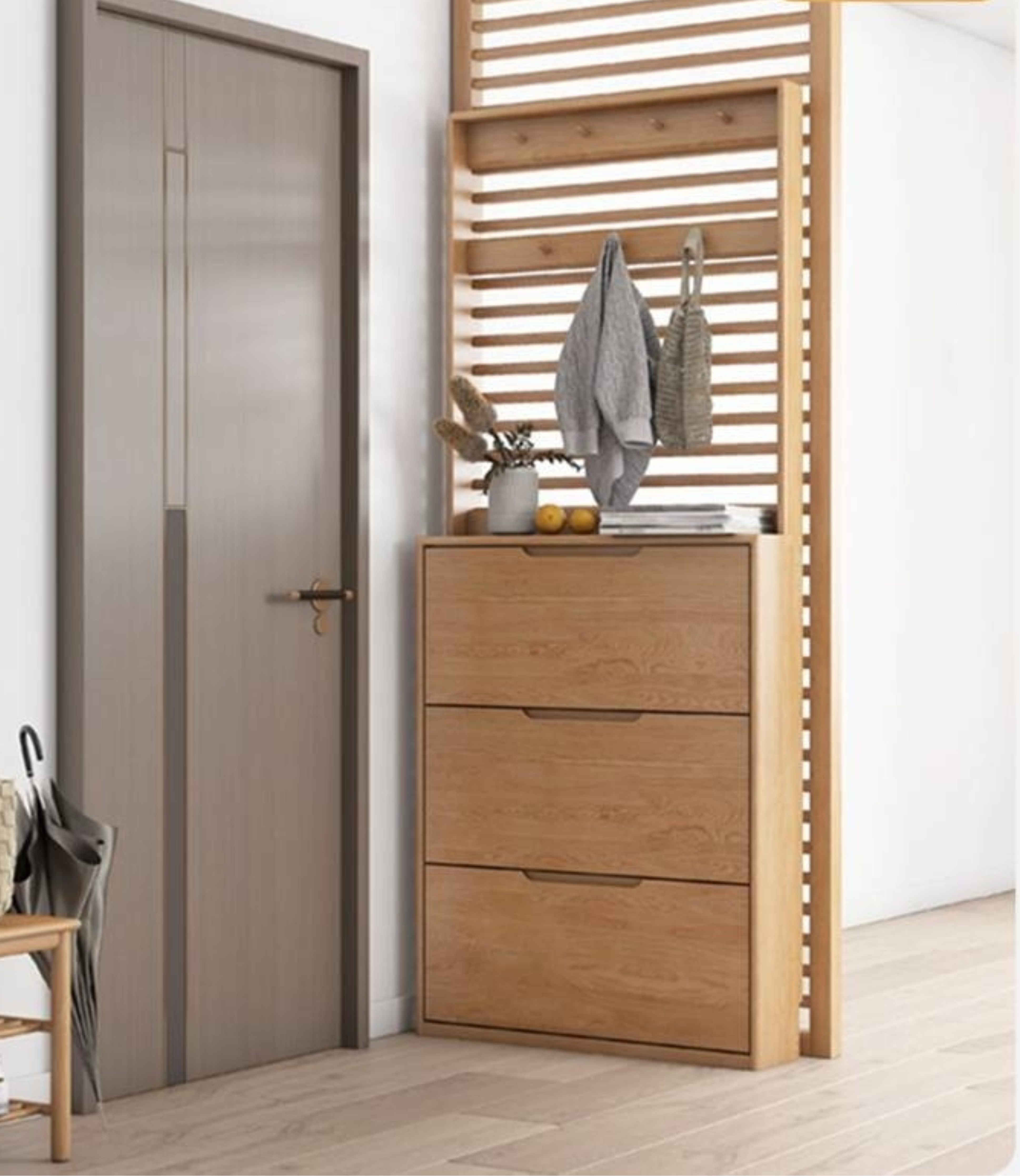 Oak Solid Wood Ultra Thin Shoe Cabinet