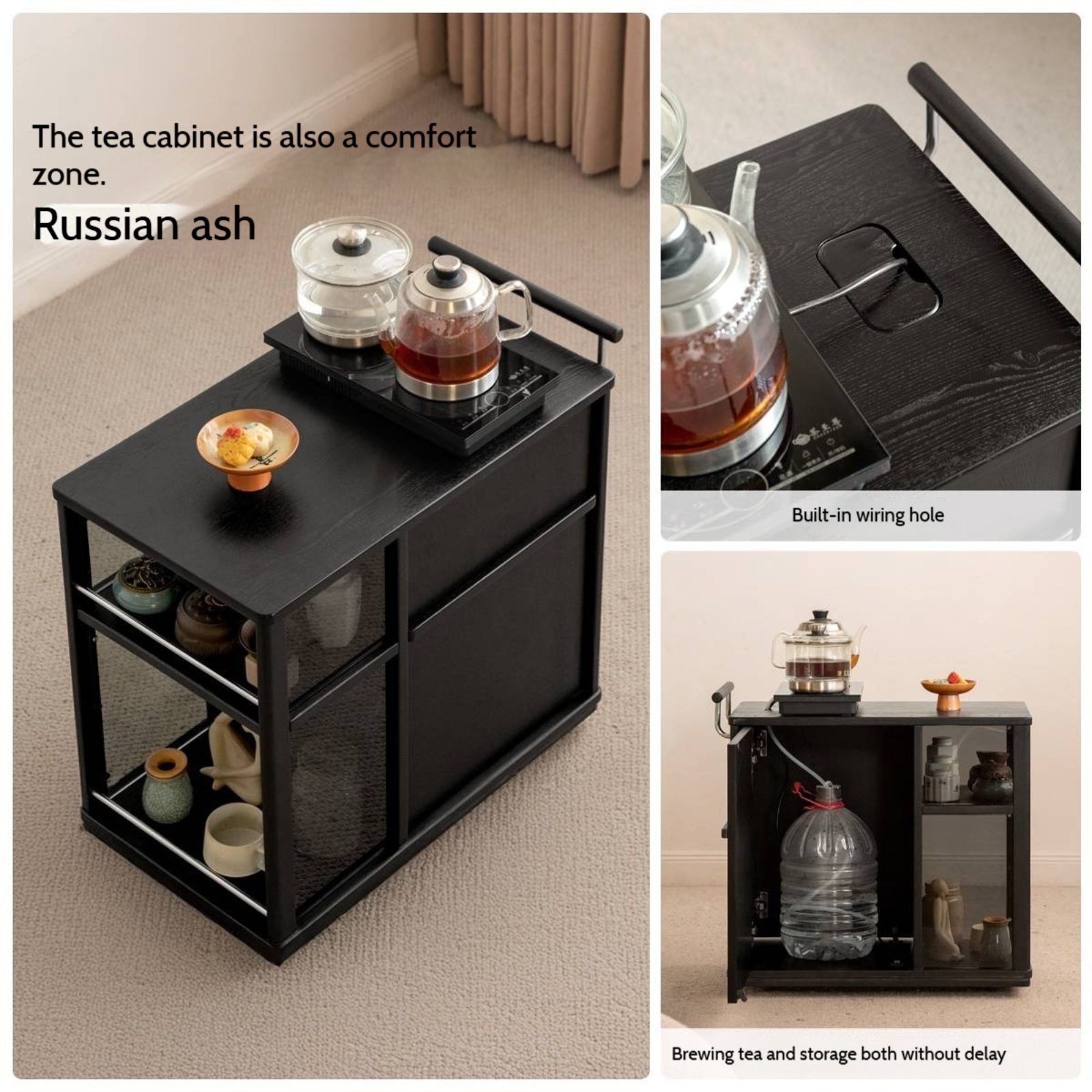 Ash Solid Wood Mobile Side Cabinet