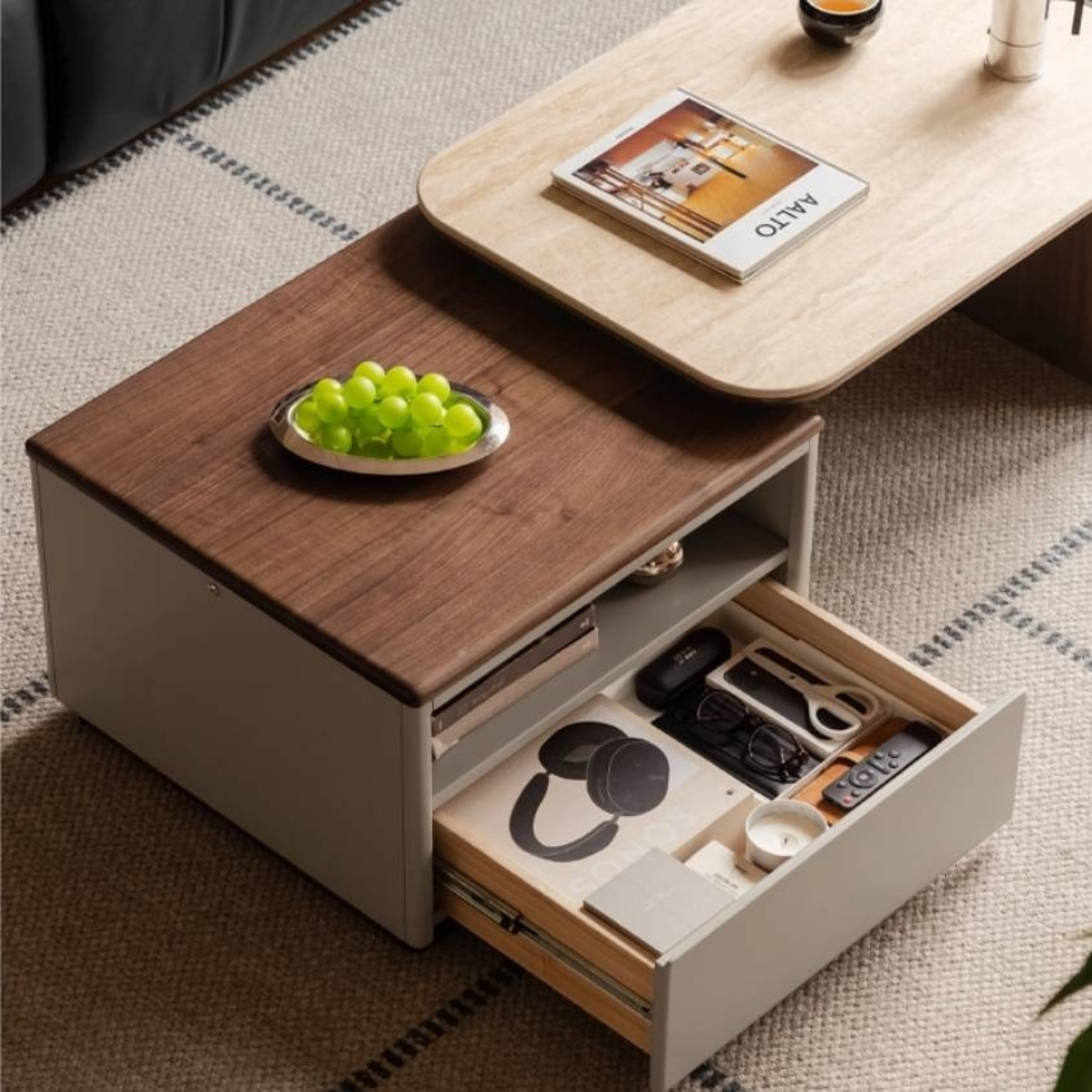 Black Walnut Solid Wood Italian Light Luxury Rock Plate Coffee Table