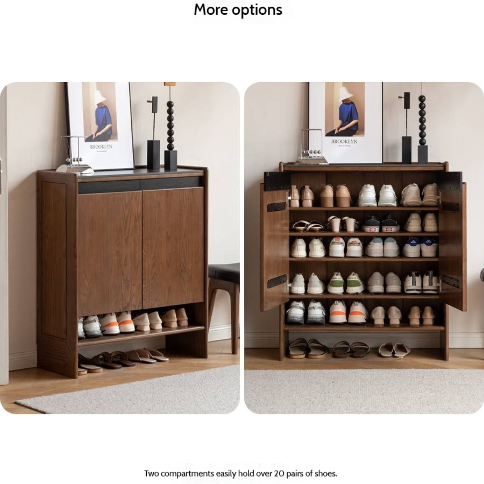 Oak Solid Wood Modern Rock Board Shoe Cabinet