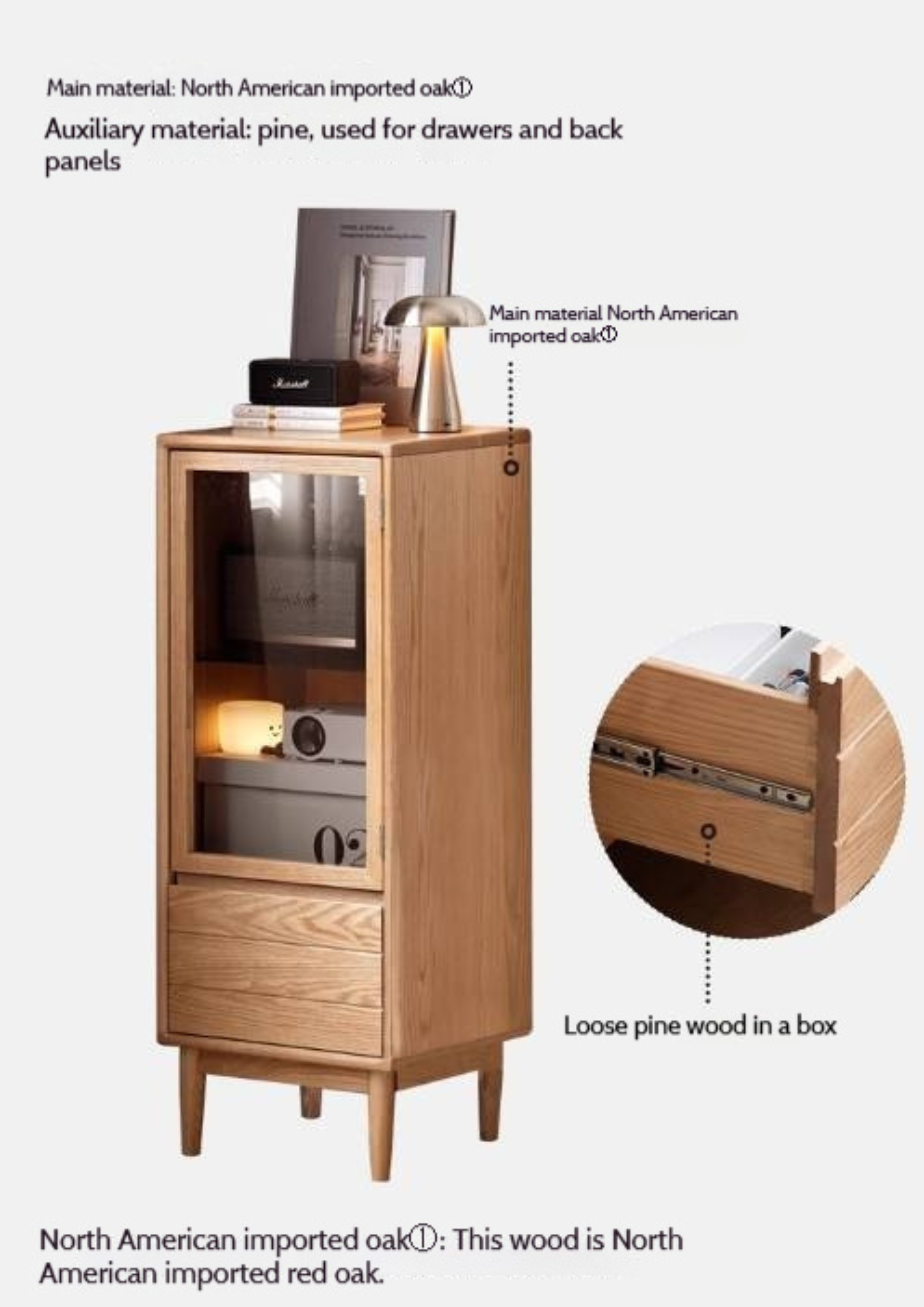 Oak Solid Wood Modern Simple Storage Side Cabinet.