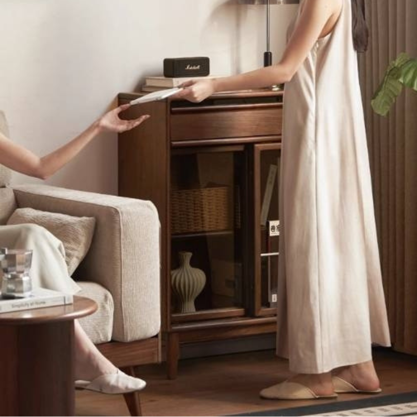 Black Walnut Solid Wood Modern Side Cabinet