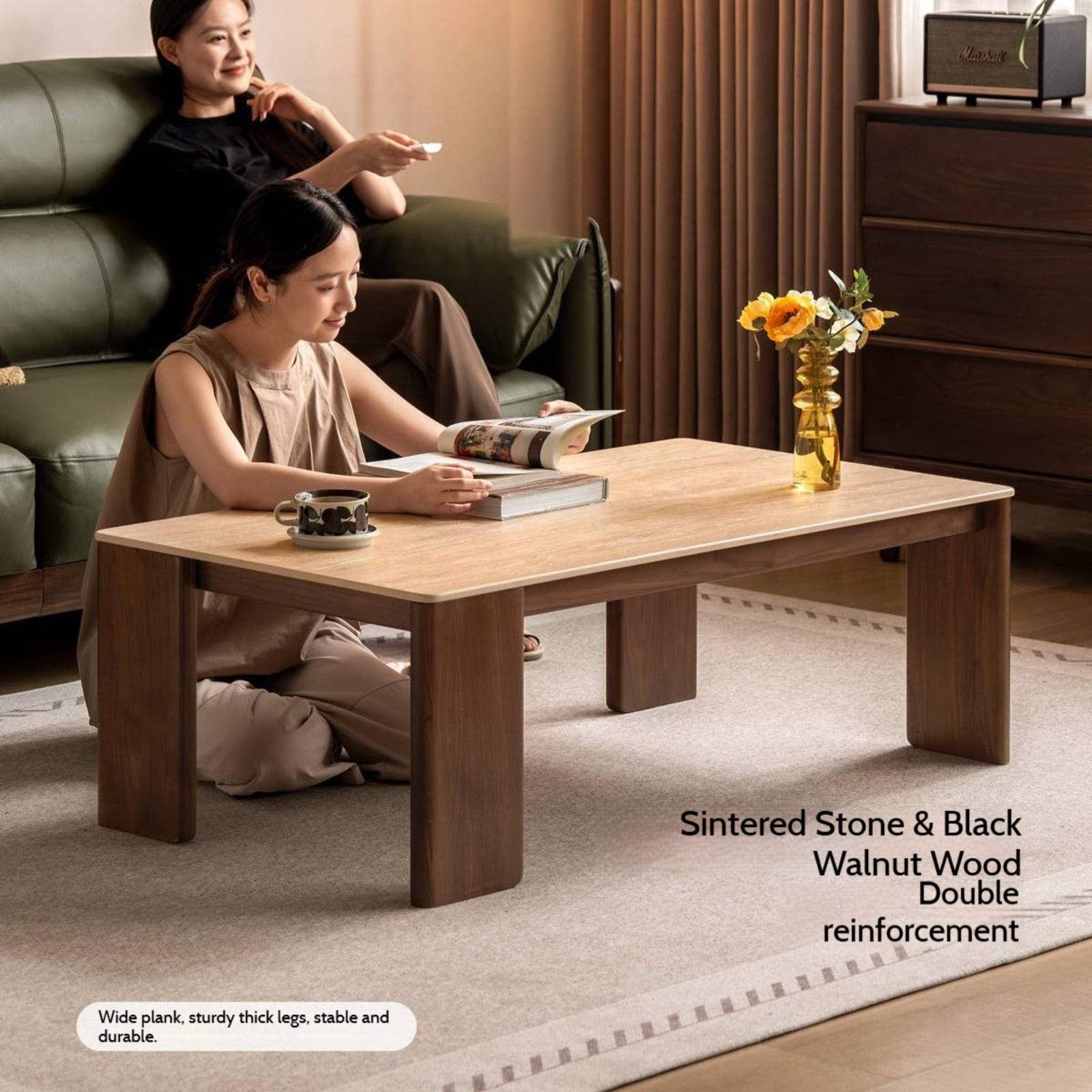 Black Walnut Solid Wood Rectangular Coffee Table