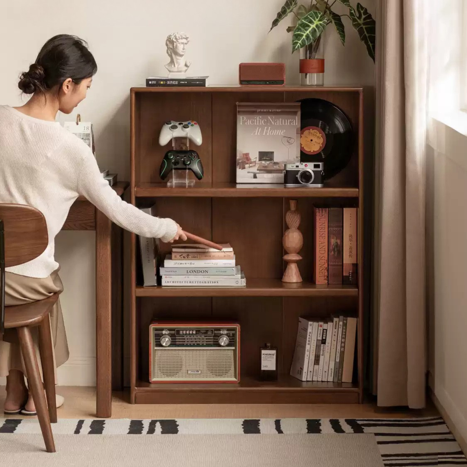 Solid Rubberwood Modern Bookcase
