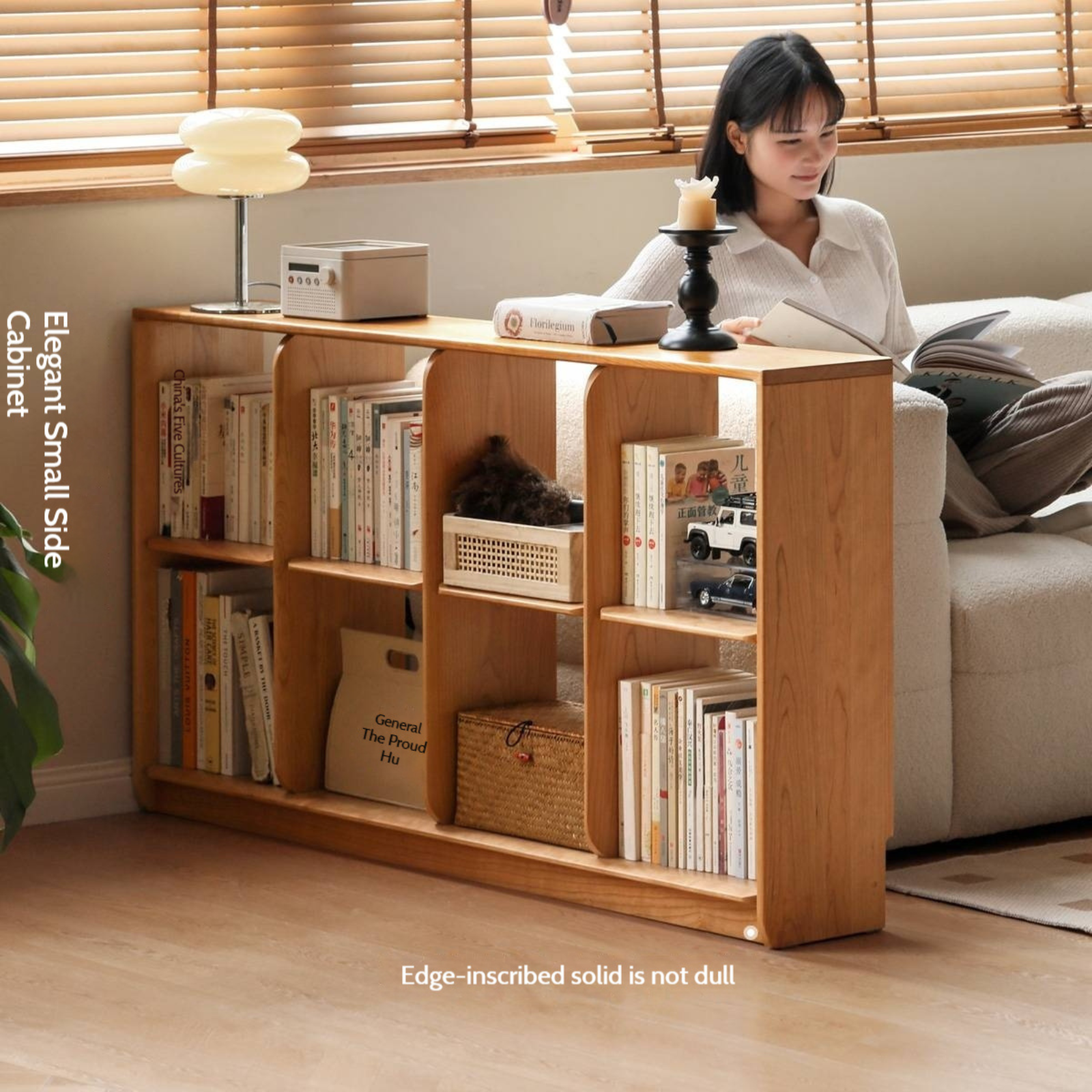 Cherry Solid Wood Freely Combinable Bookshelf with Floor-Standing Grid Design