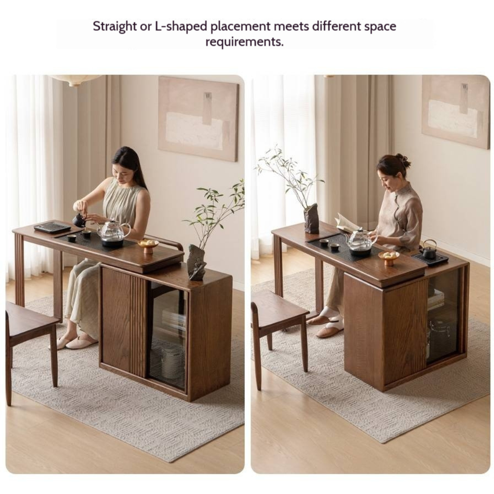 Pine Solid Wood Retractable Tea Table