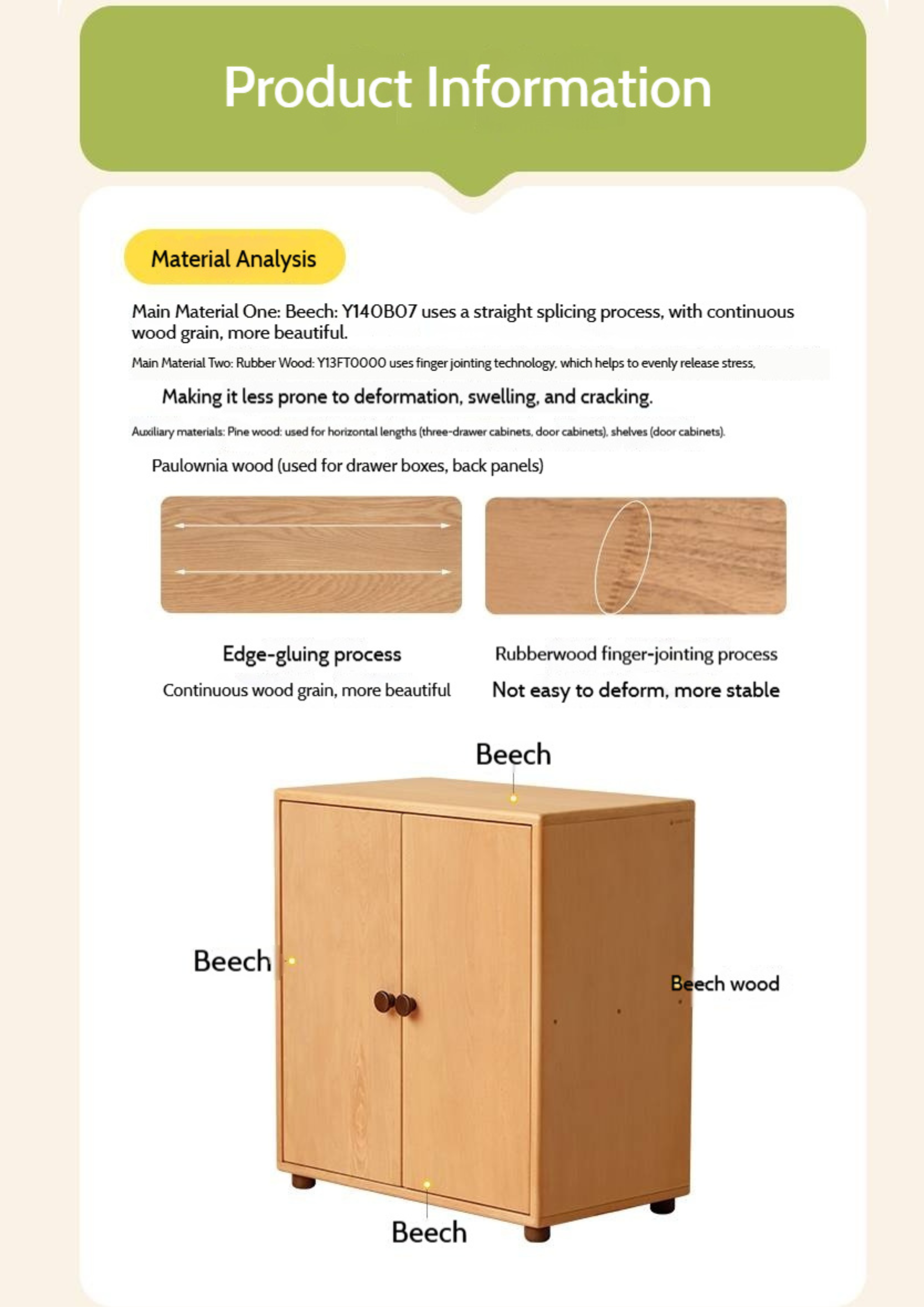 Solid Rubber Wood, Beech Solid Wood Nordic Style Children's Chest of Drawers