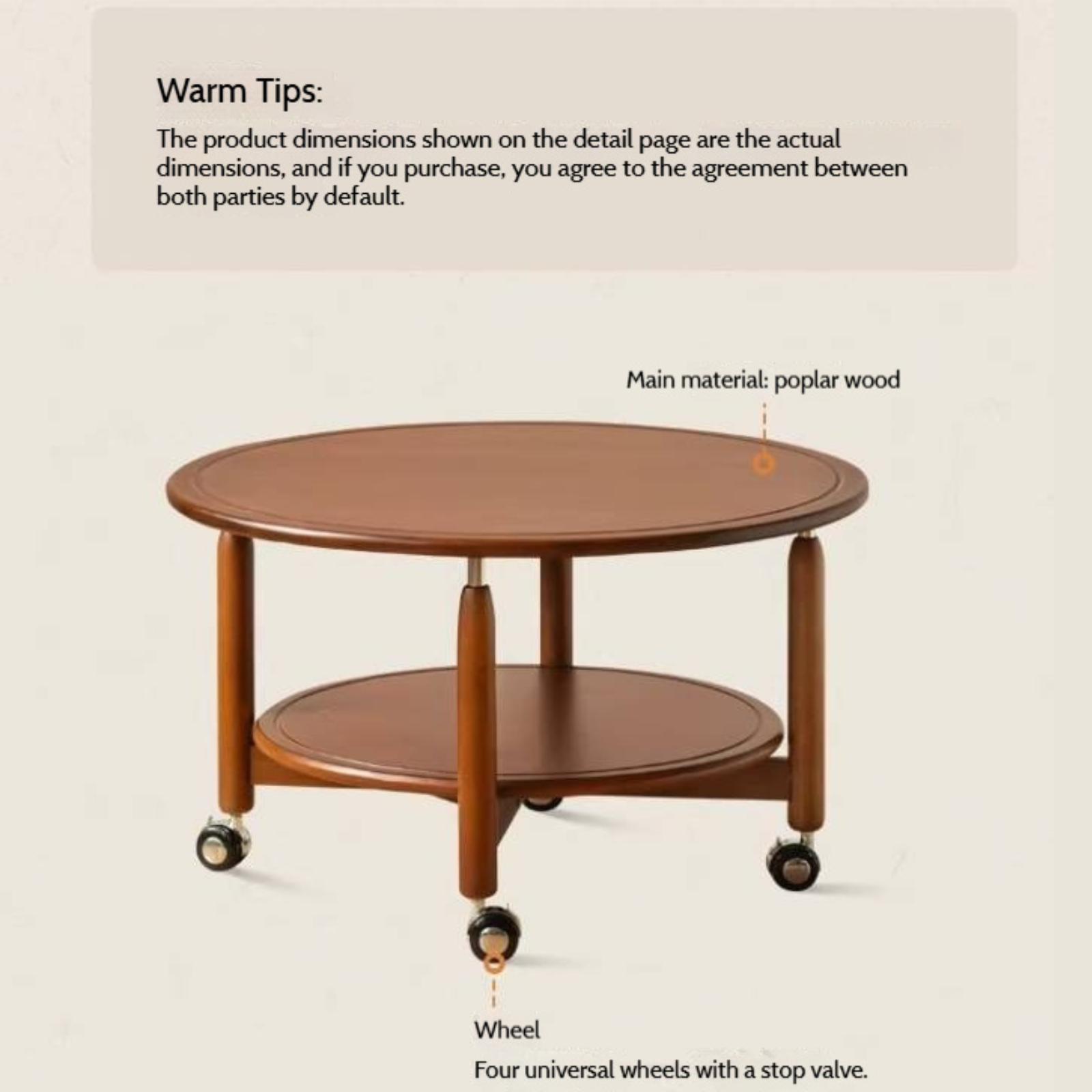 Poplar Solid Wood Antique Style Coffee Table