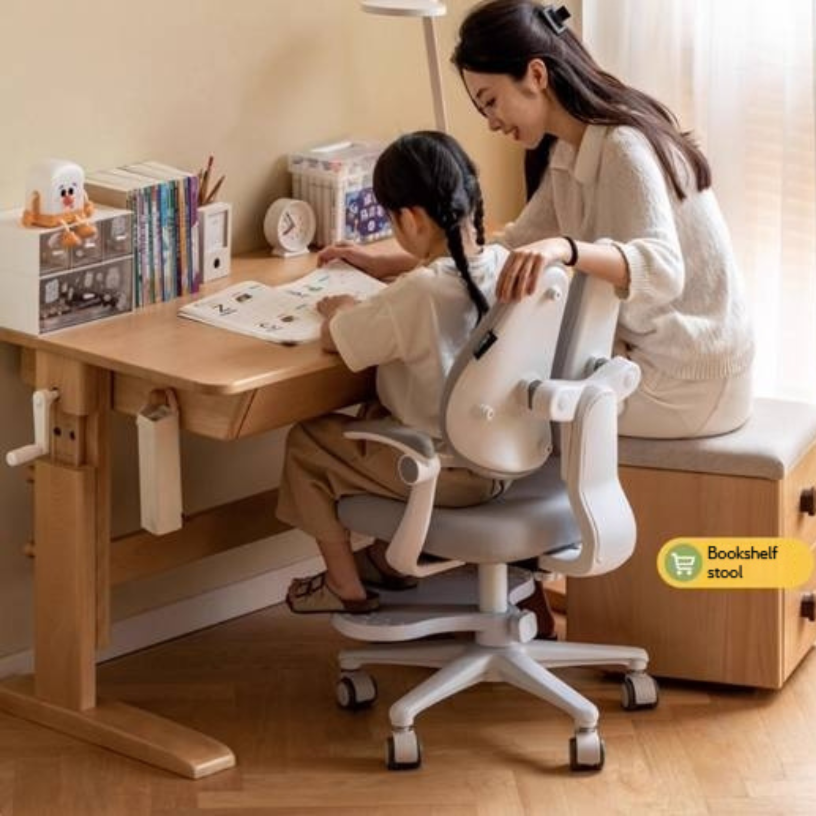 Beech Solid Wood Children's Hand-cranked Height Desk