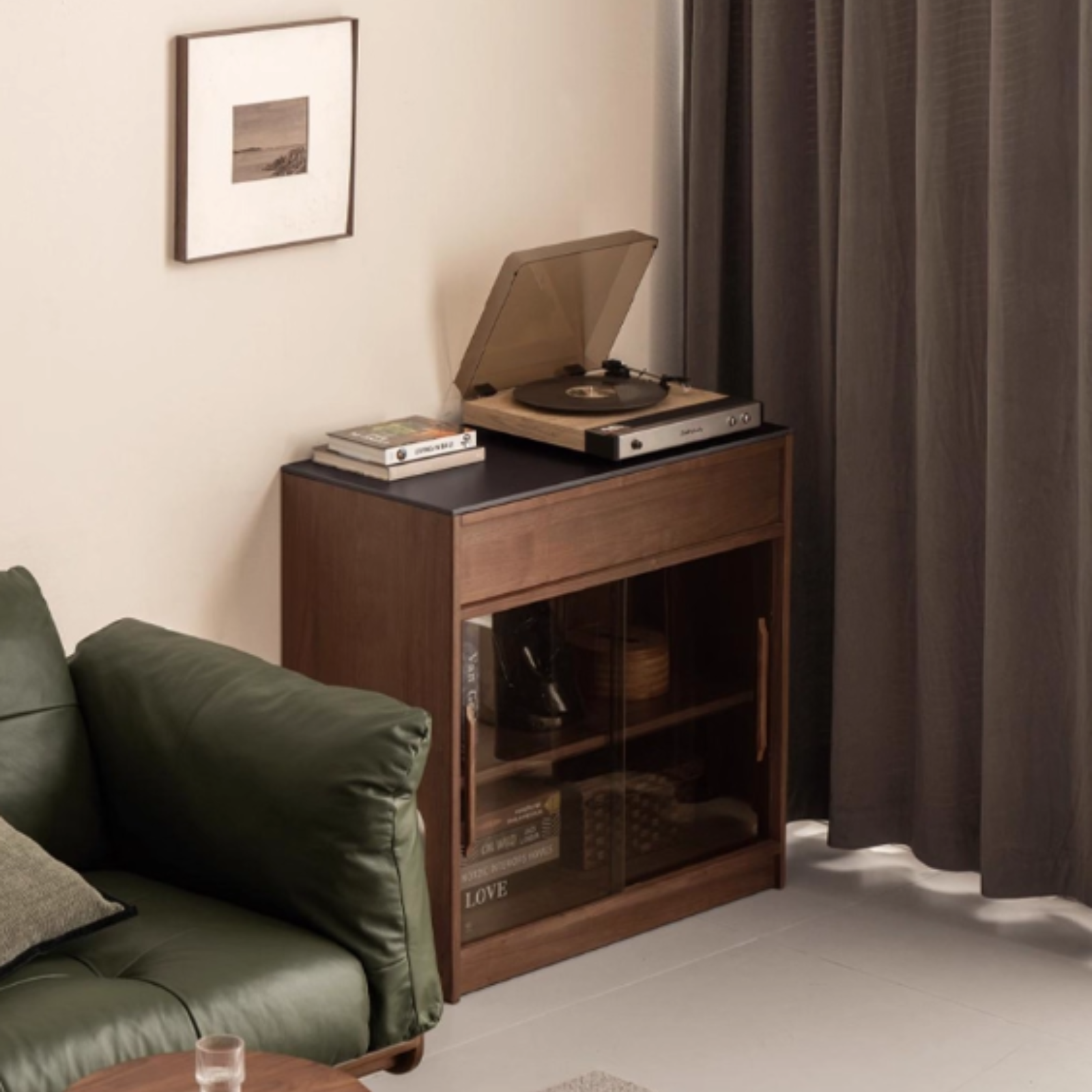 Black Walnut, Ash Solid Wood Light Luxury Style Rock Board Sideboard