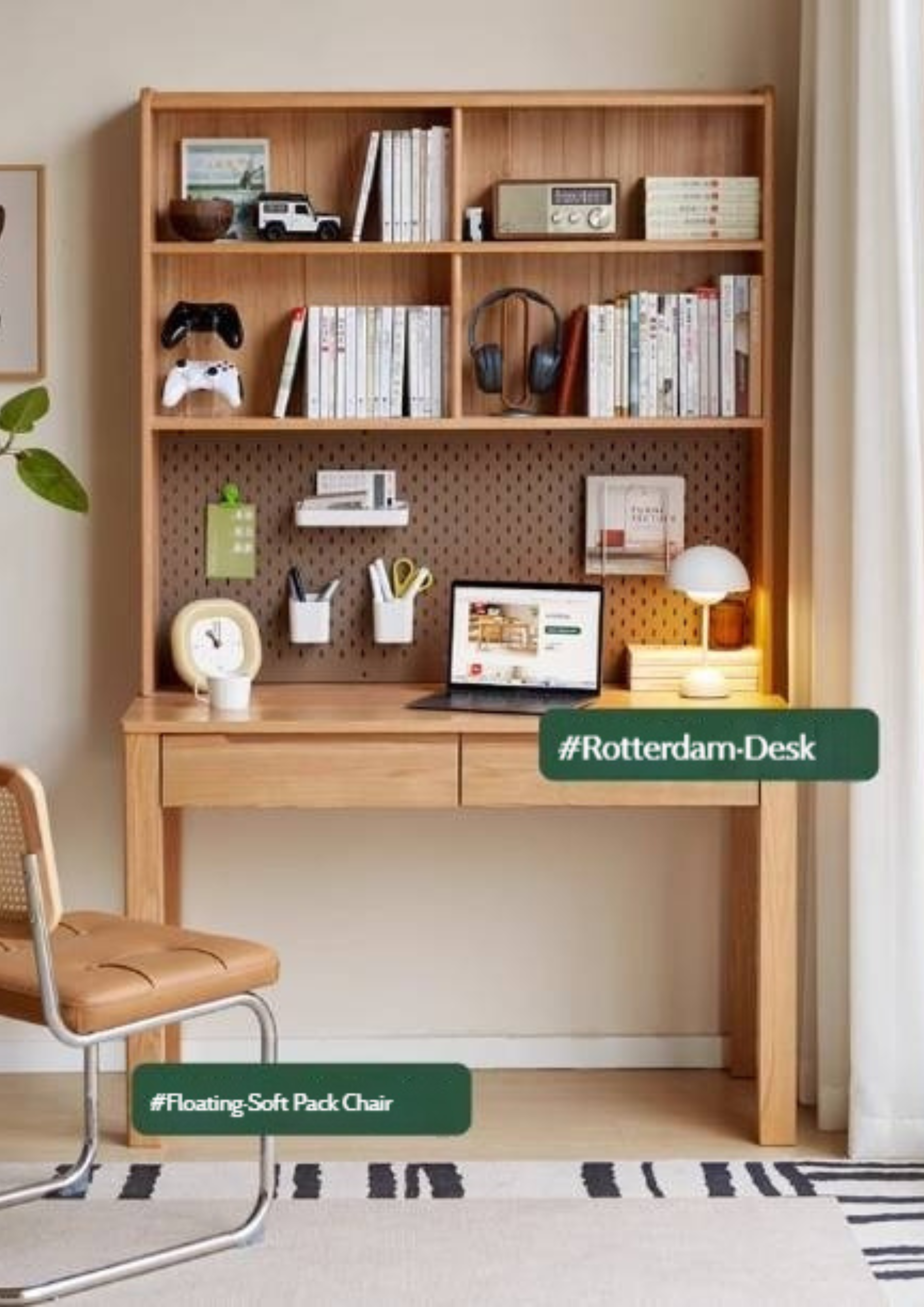Oak Solid Wood Office Desk and Bookshelf Integrated