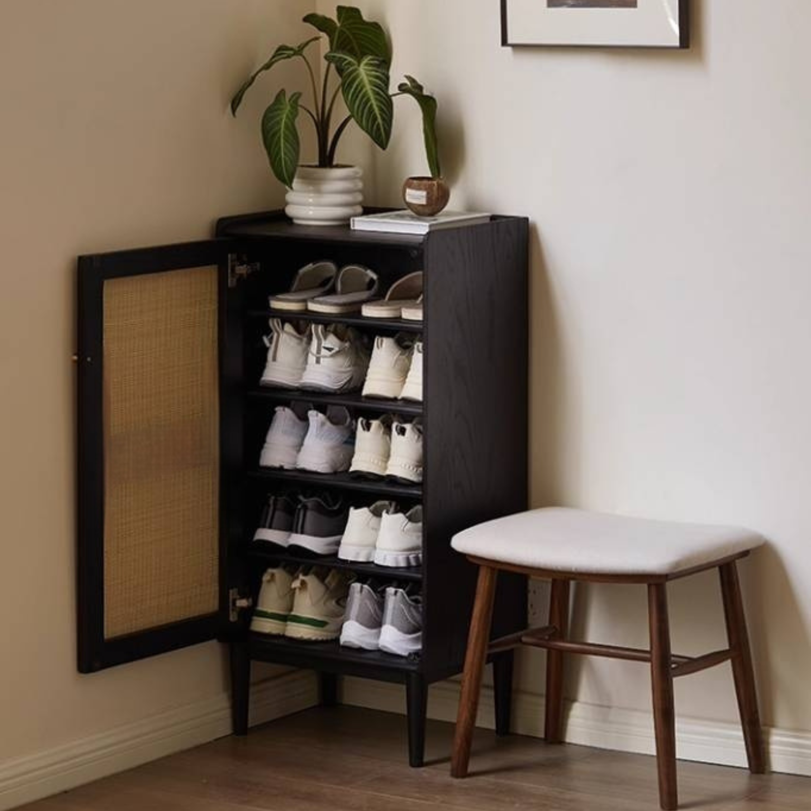 Oak Solid Wood Entrance Shoe Cabinet