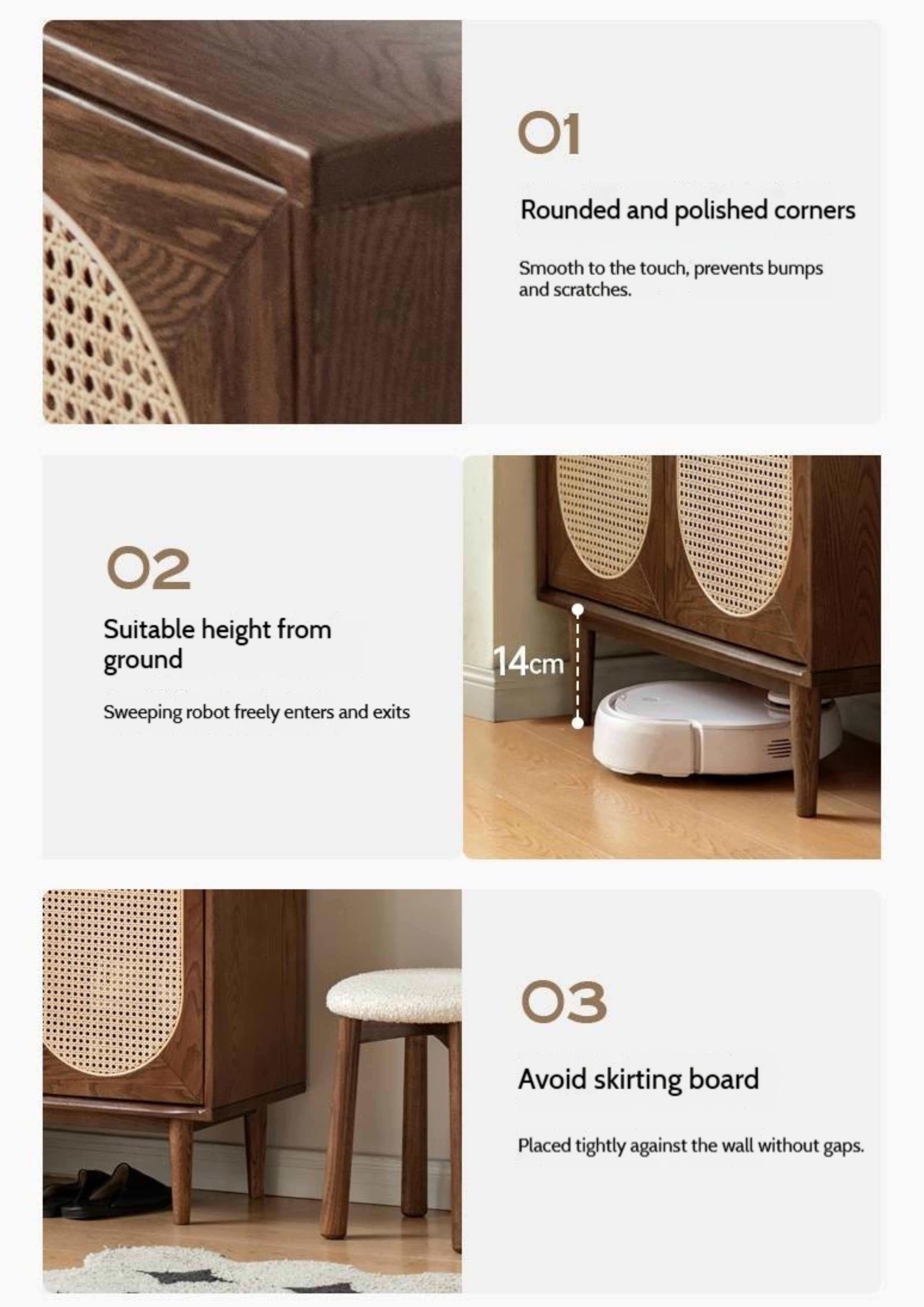 Oak Solid Wood Rattan Wall-Mounted Shoe Cabinet