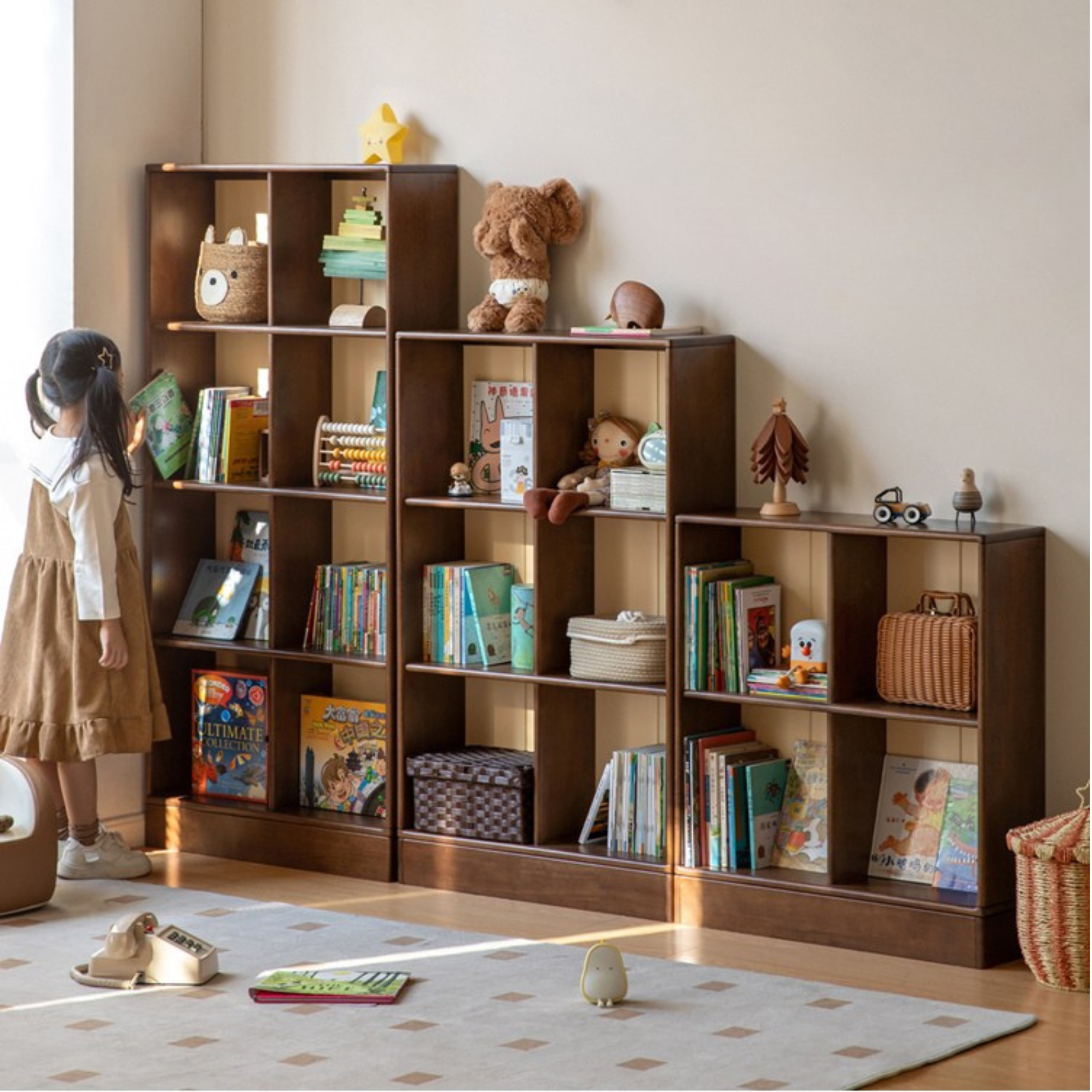 Solid Rubberwood Retro Style Children's Bookcase