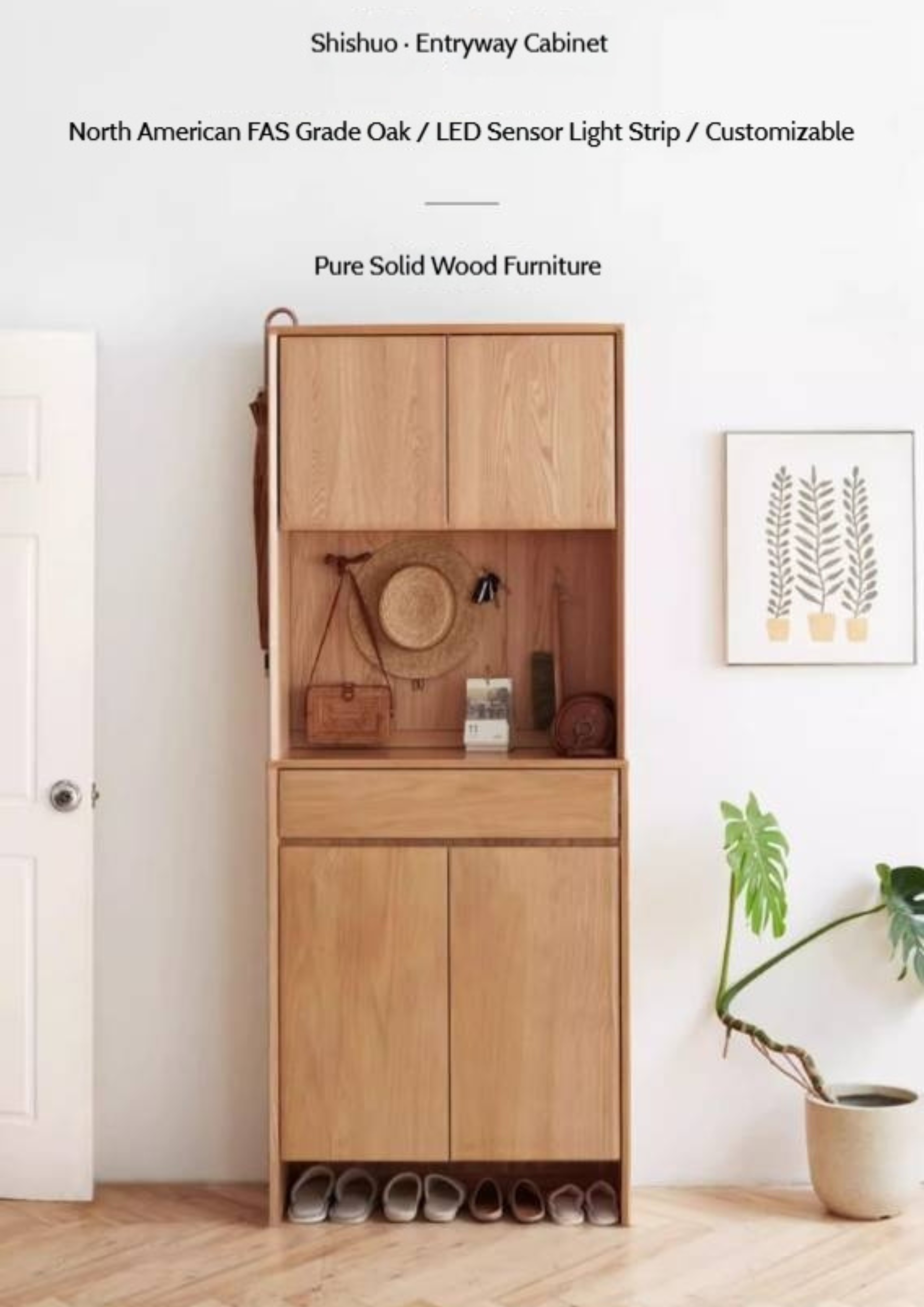 Oak Solid Wood Entrance Hall Cabinet Shoe