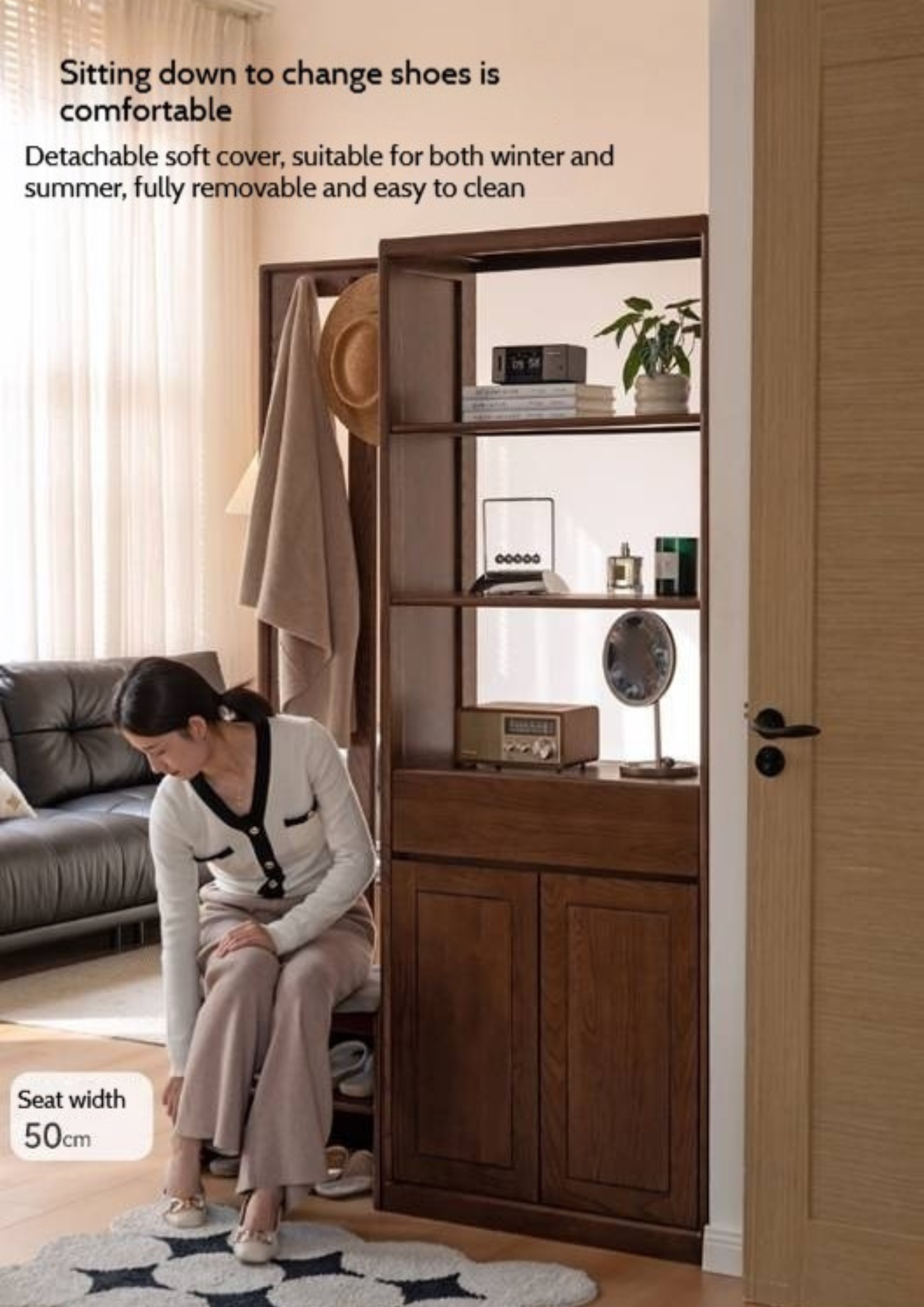 Oak Solid Wood Porch Cabinet Shoe Cabinet Integrated