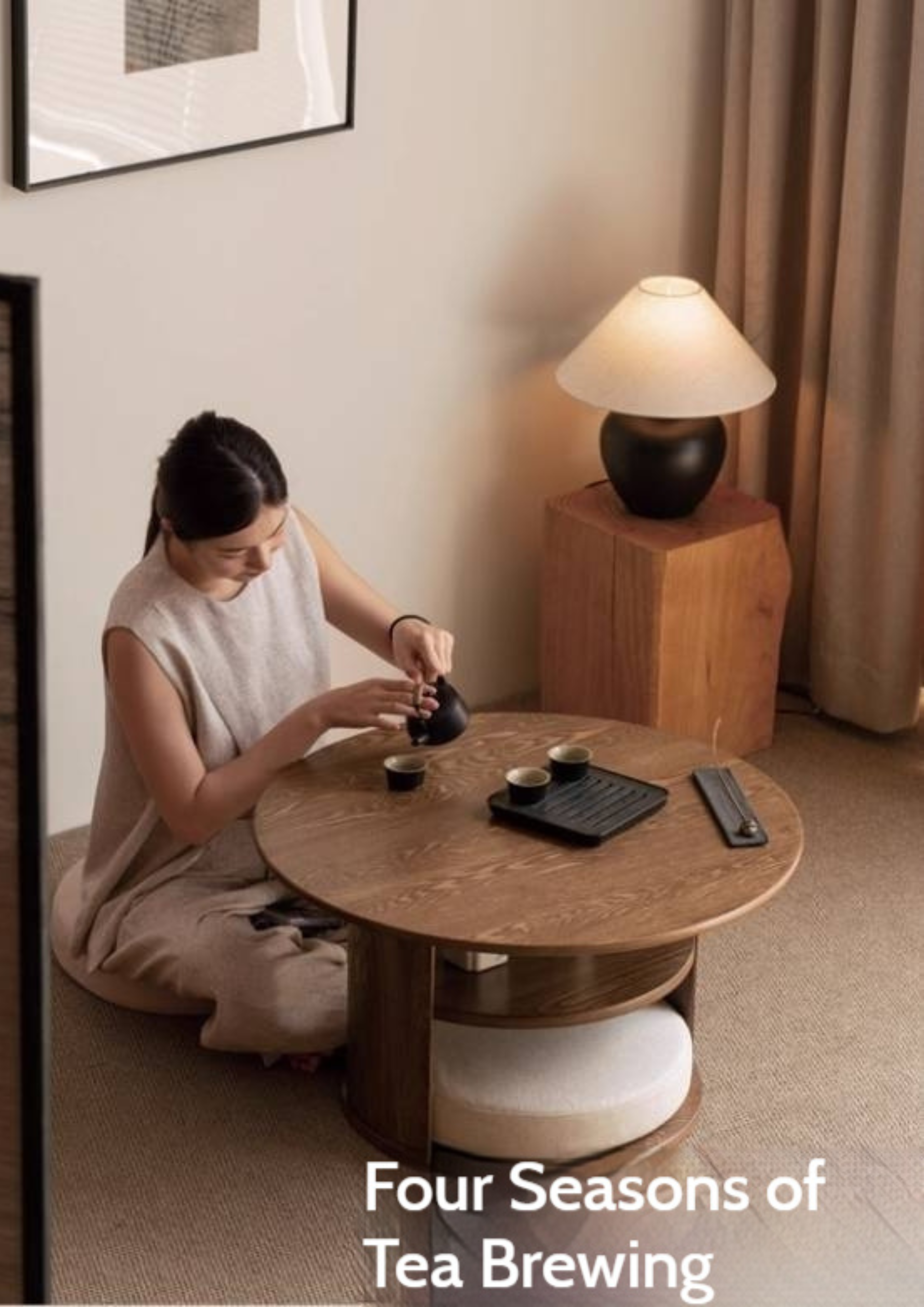 Ash Solid Wood Dual Use Round Coffee Table