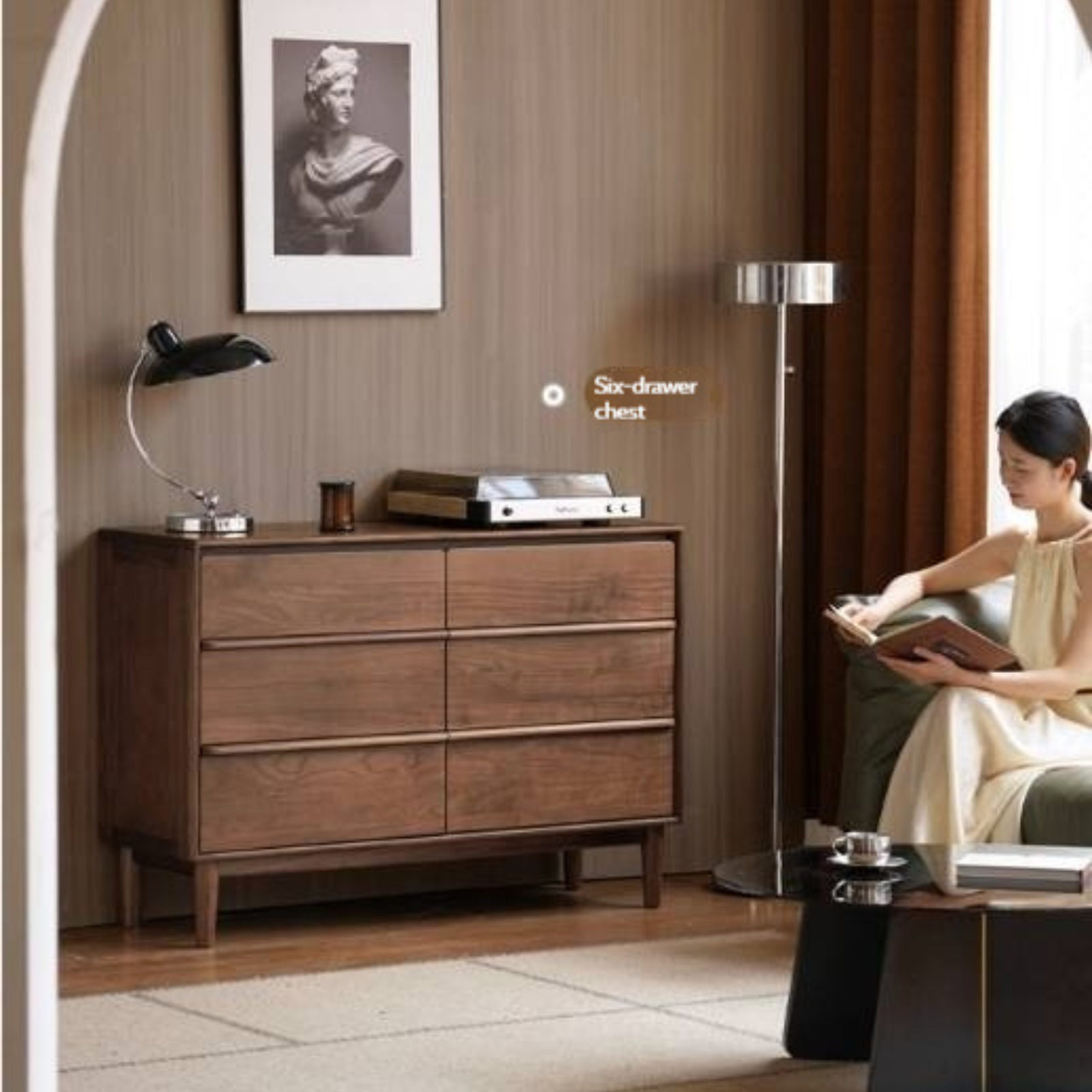 Black Walnut Solid Wood Cabinet Italian Light Luxury Chest of Drawers