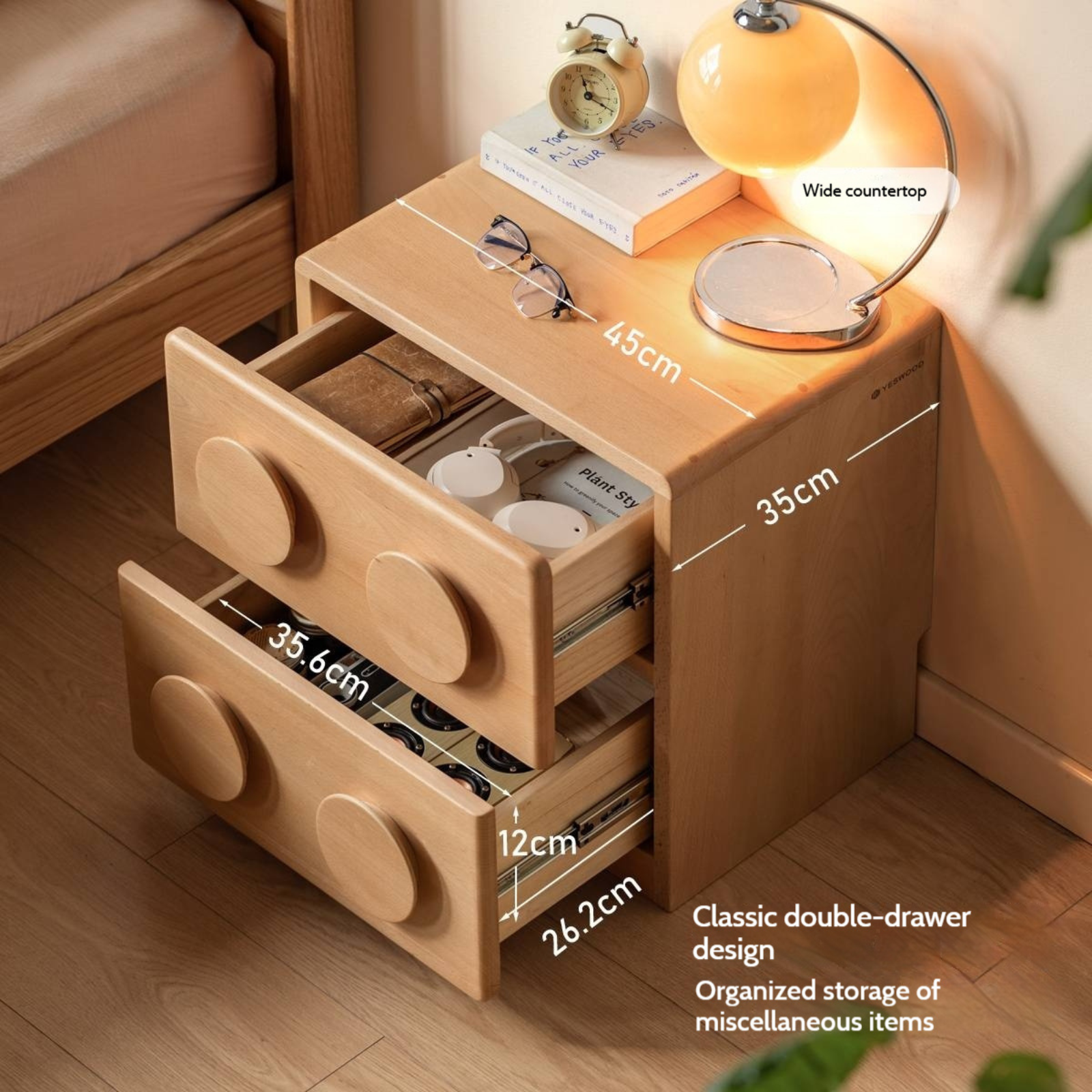 Beech Solid Wood Log Style Nightstand