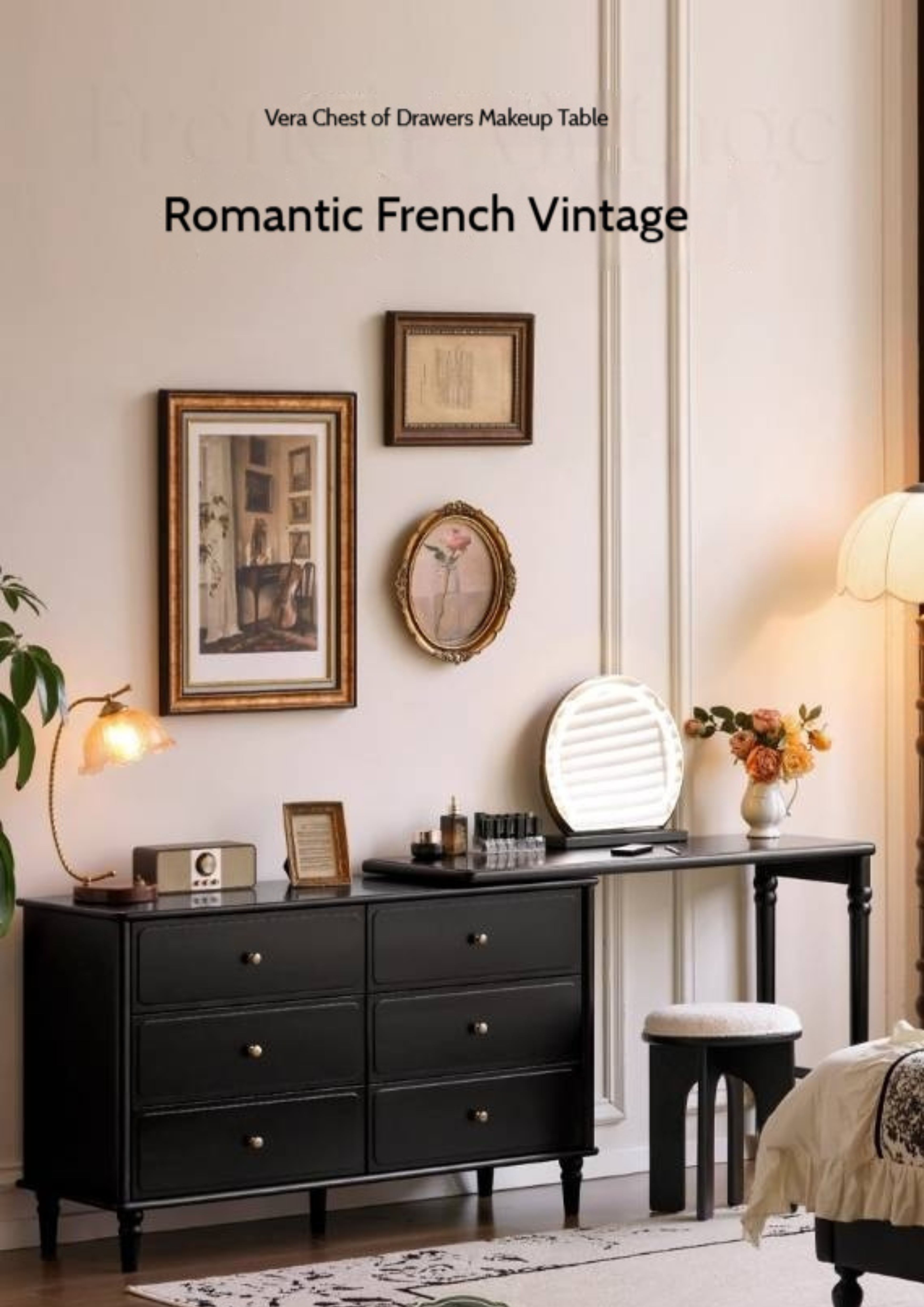 Solid Rubberwood French Retro Makeup Table