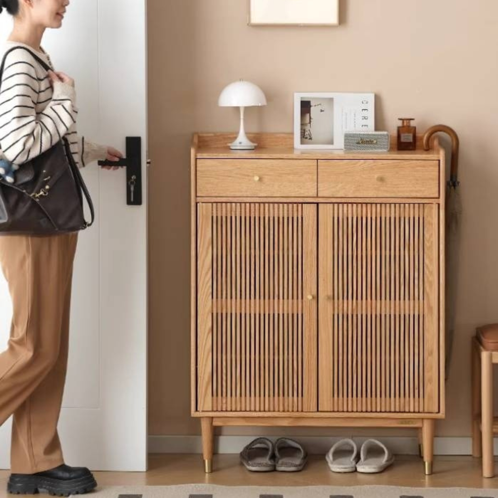 Oak Modern Nordic Shoe Cabinet.