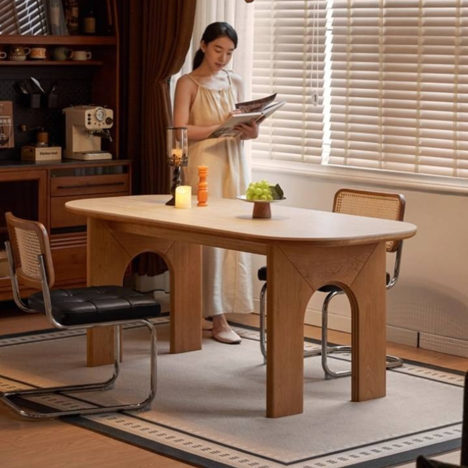 Cherry Solid Wood French Retro Style Slab Dining Table