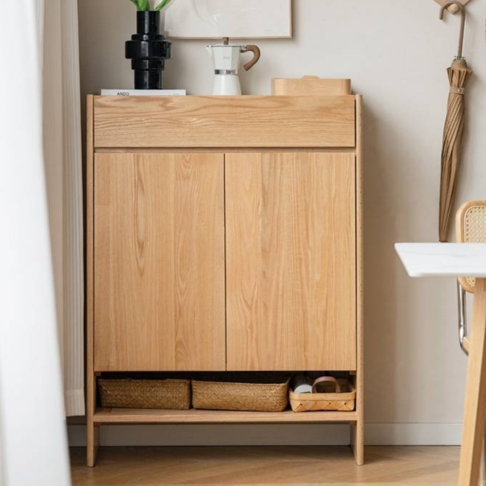 Oak Solid Wood Nordic Rock Slab Shoe Cabinet