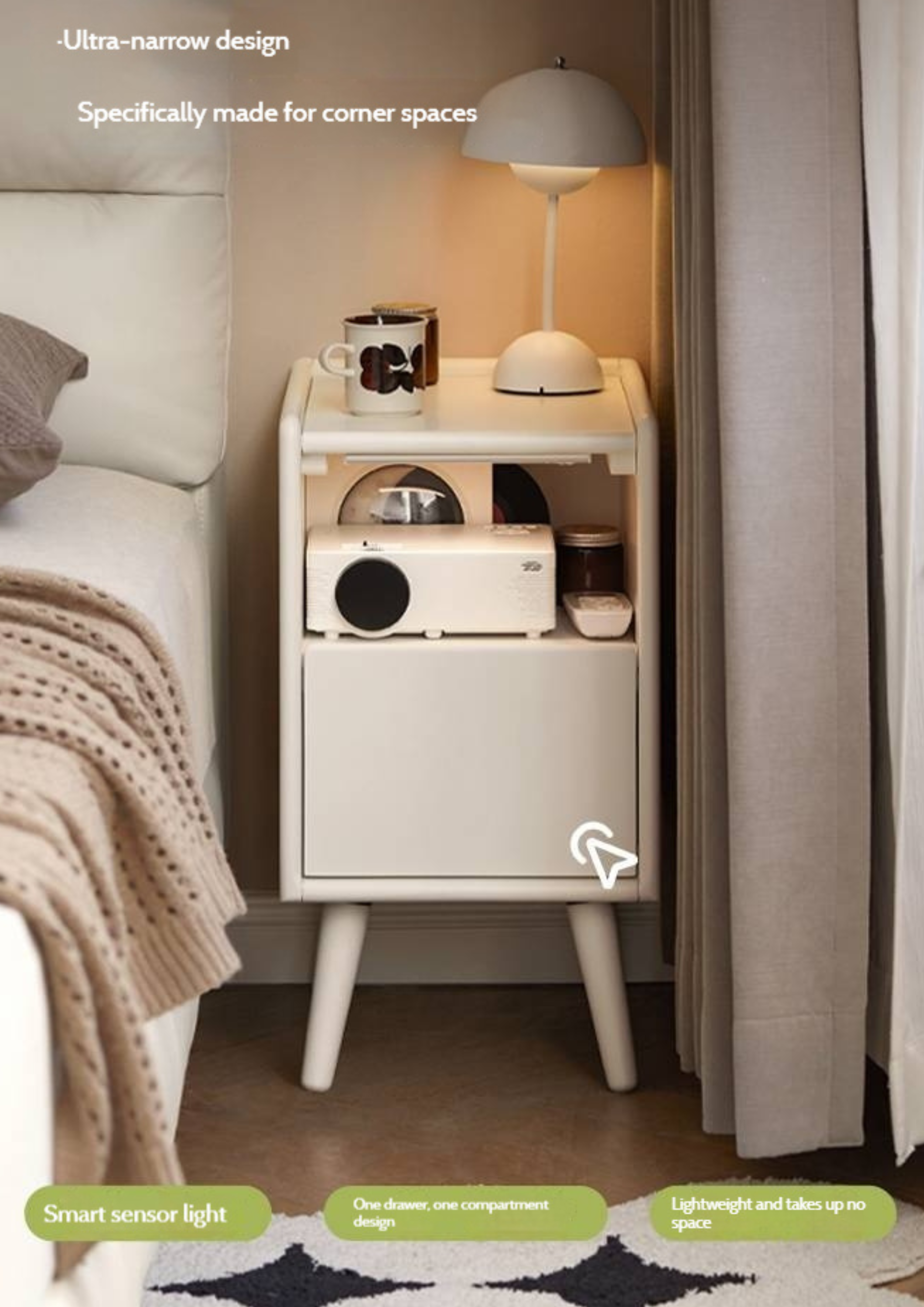 Beech Solid Wood White Cream Style Nightstand