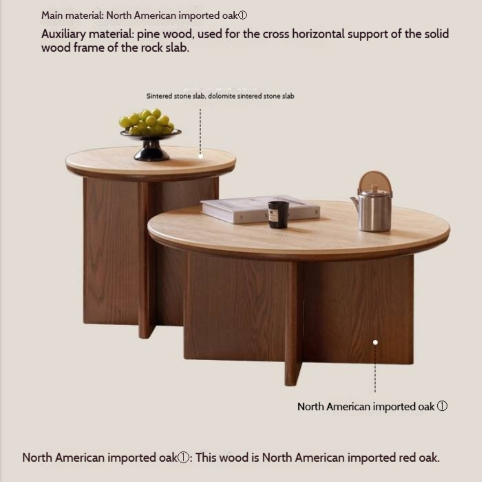 Oak Solid Wood Italian Light Luxury Style Slab Round Table