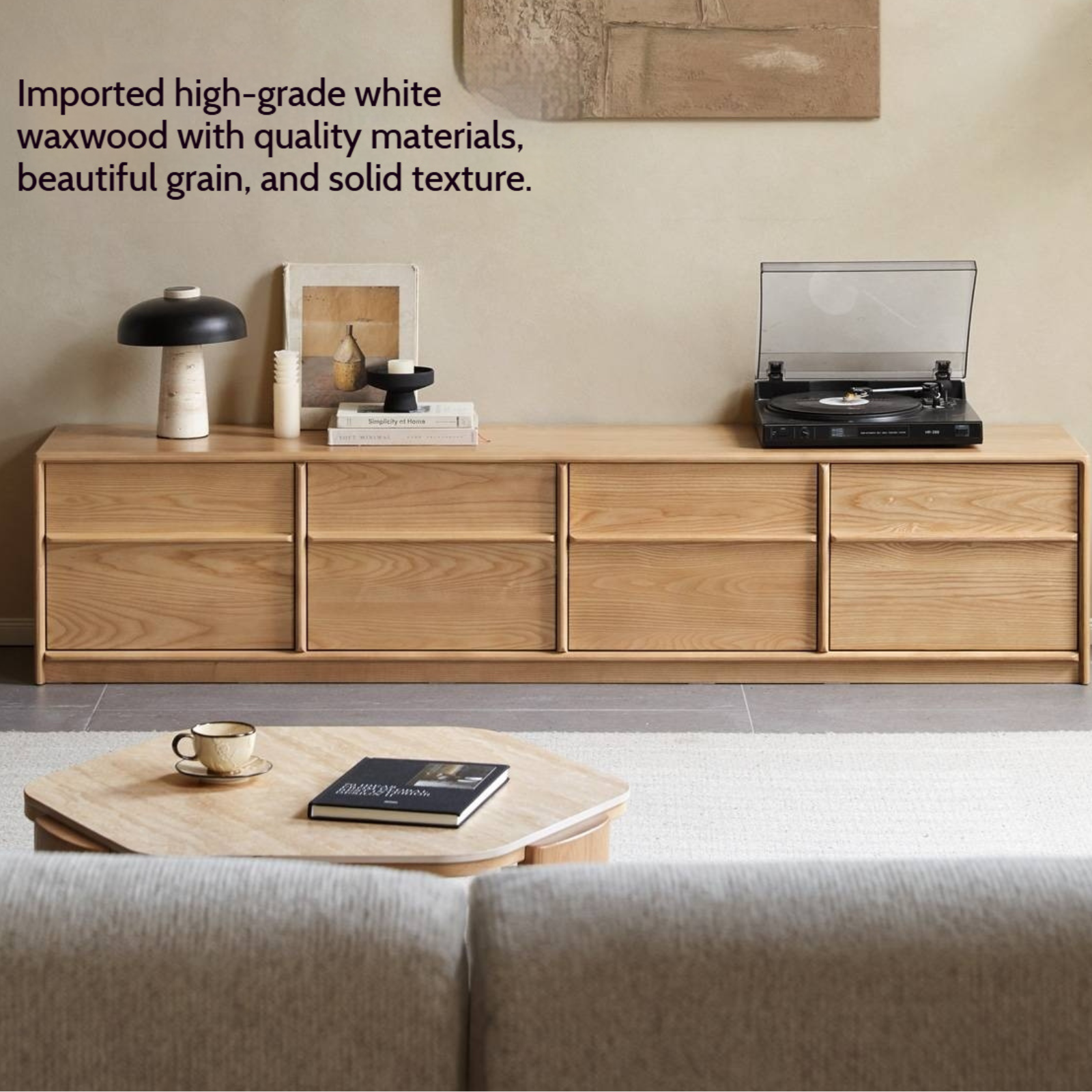 Ash Solid Wood Wabi-Sabi Style TV Cabinet