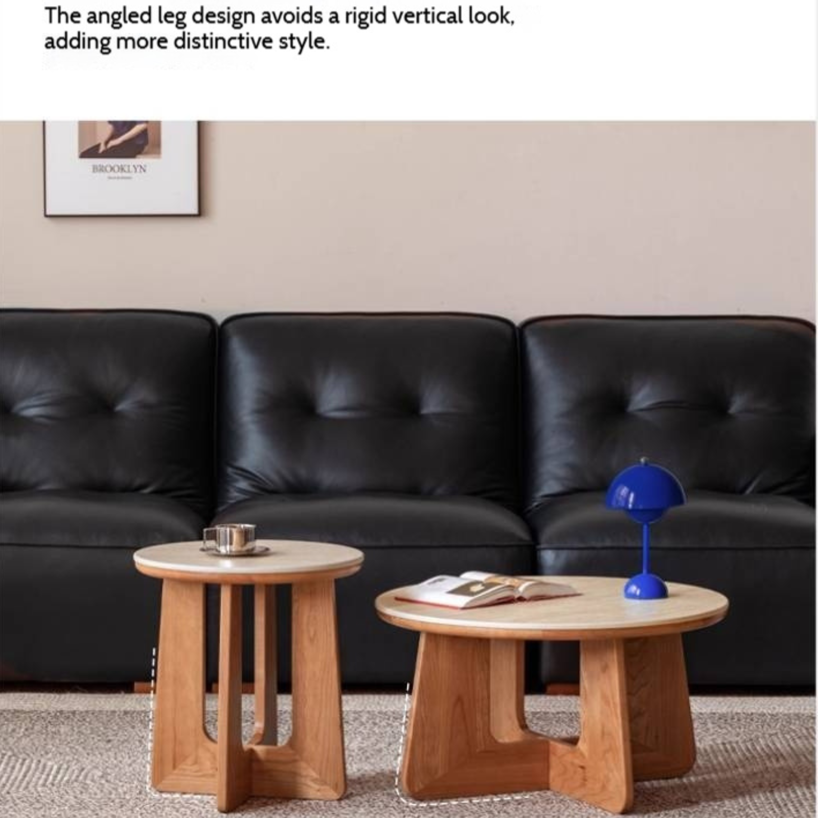 Cherry Solid Wood Rock Plate Round Coffee Table