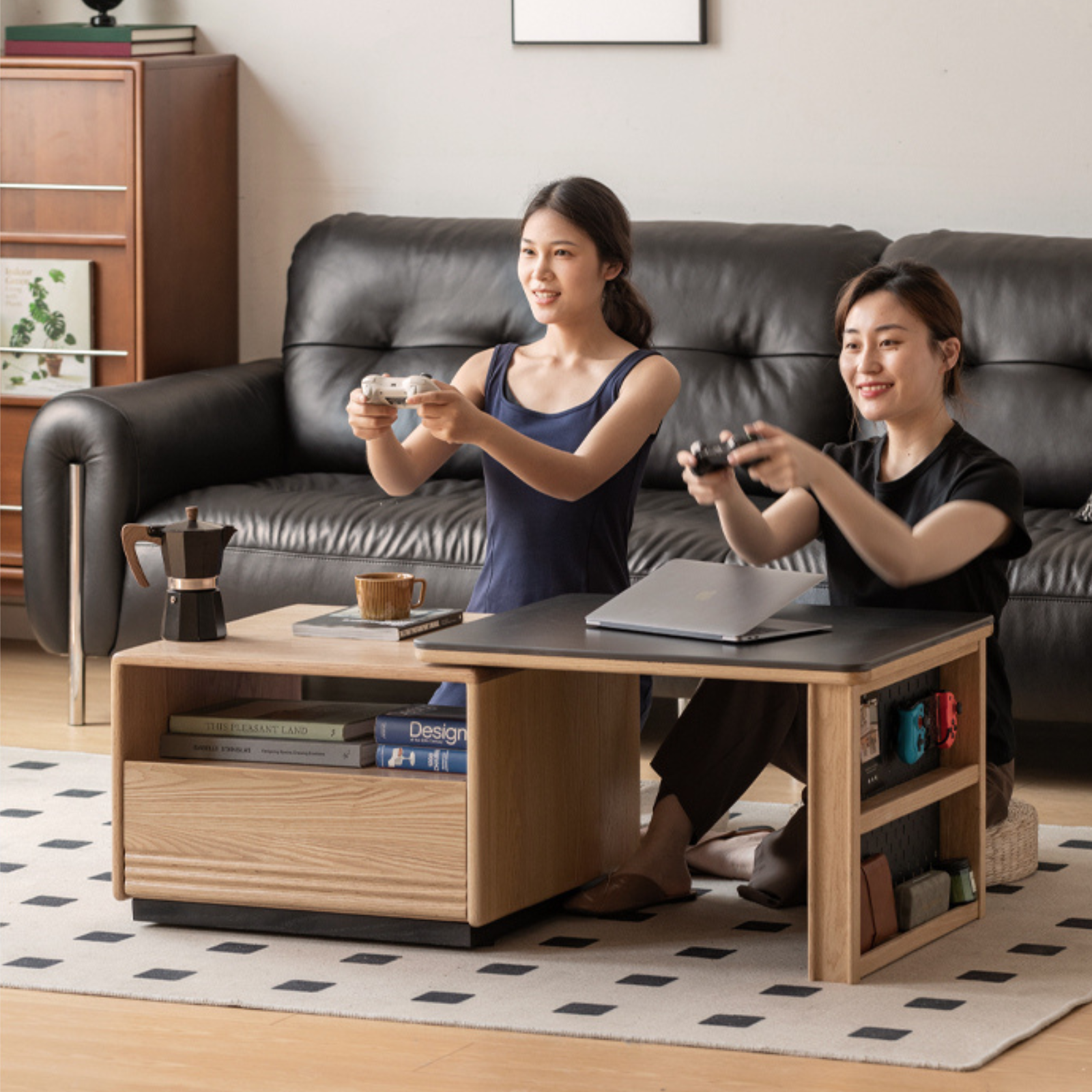 Beech Solid Wood Removable Rock Plate Telescopic Tea Table