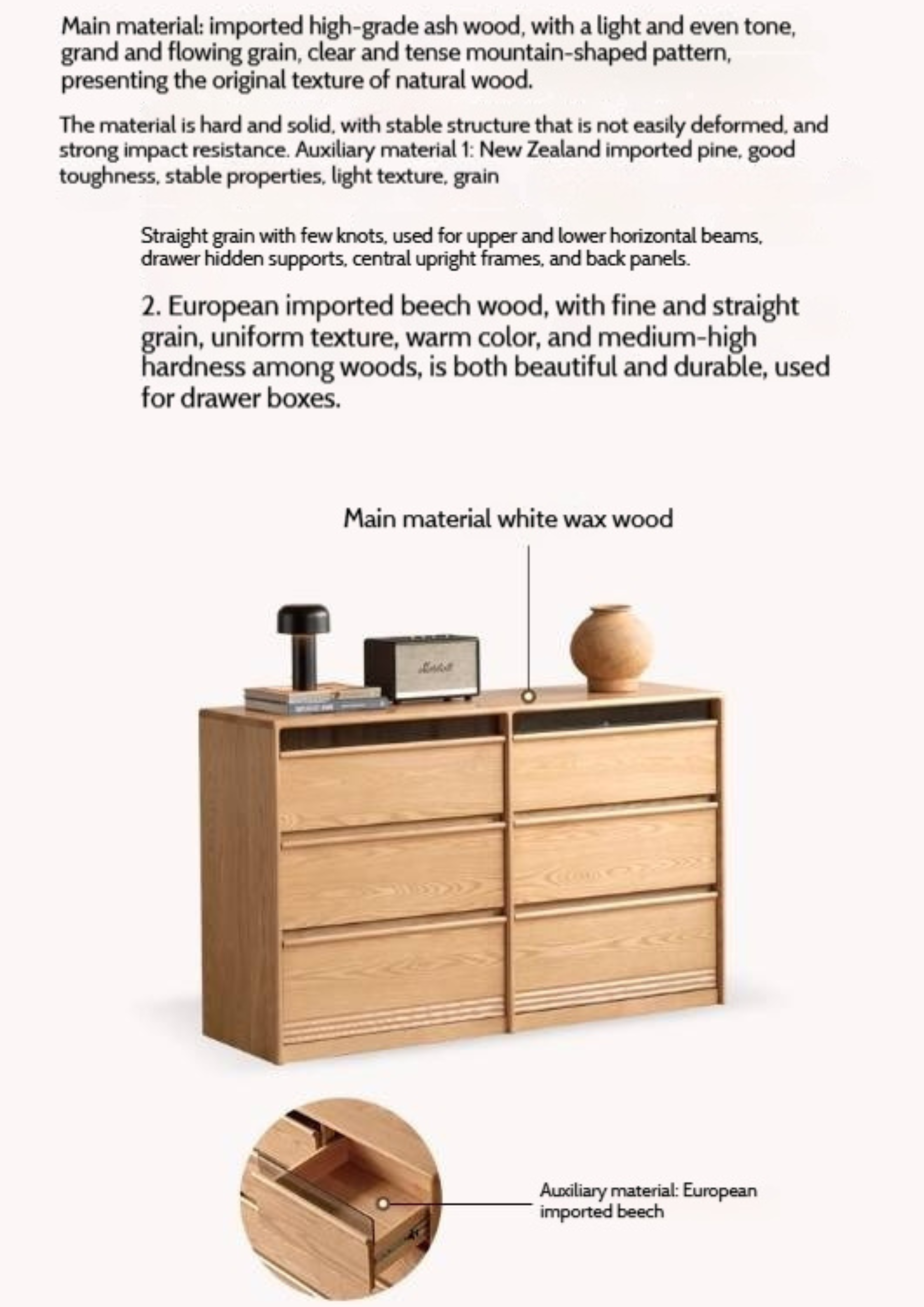 Ash Solid Wood Modern Chest of Drawers