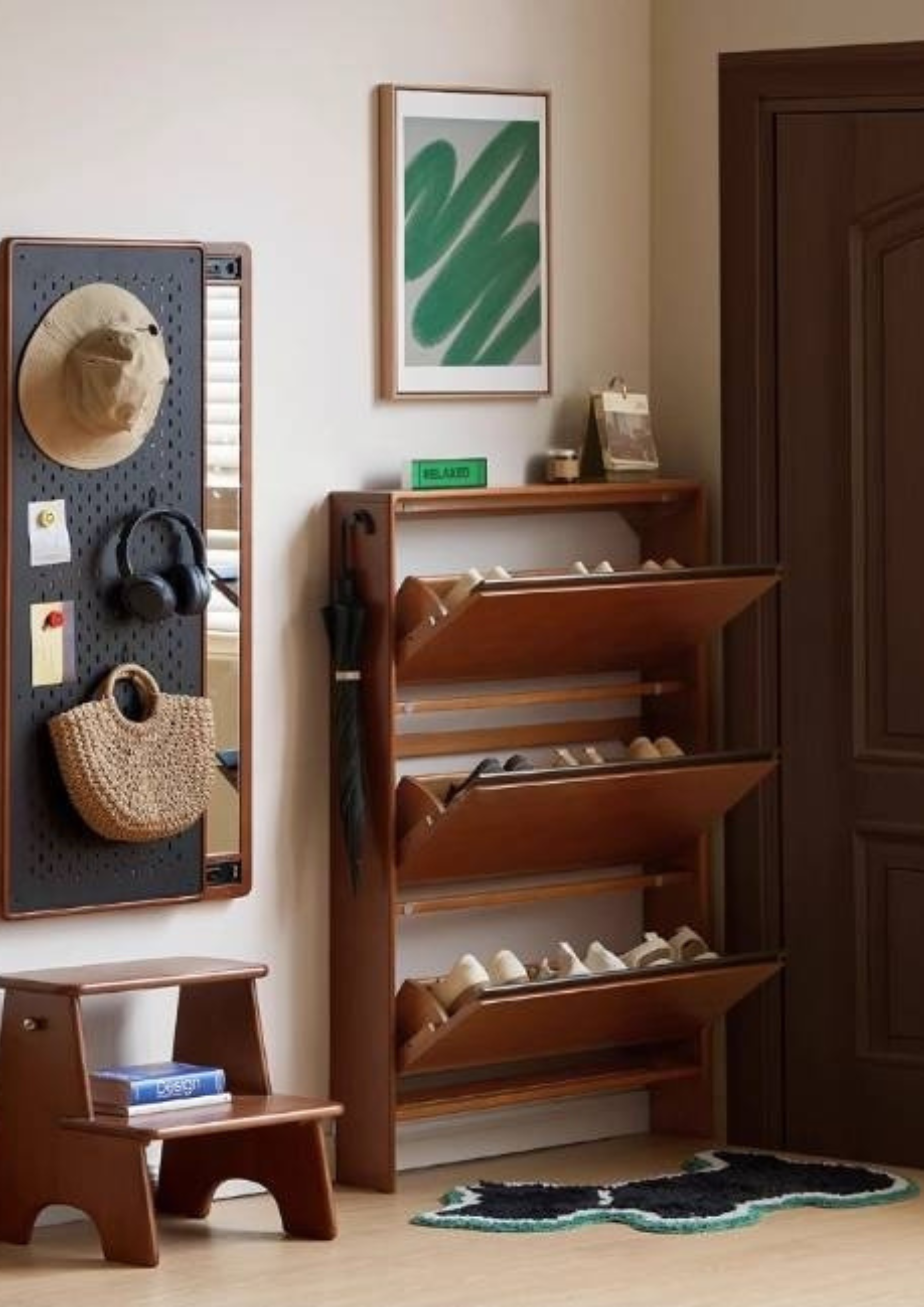 Poplar Solid Wood Middle-Age Ultra-Thin Shoe Cabinet