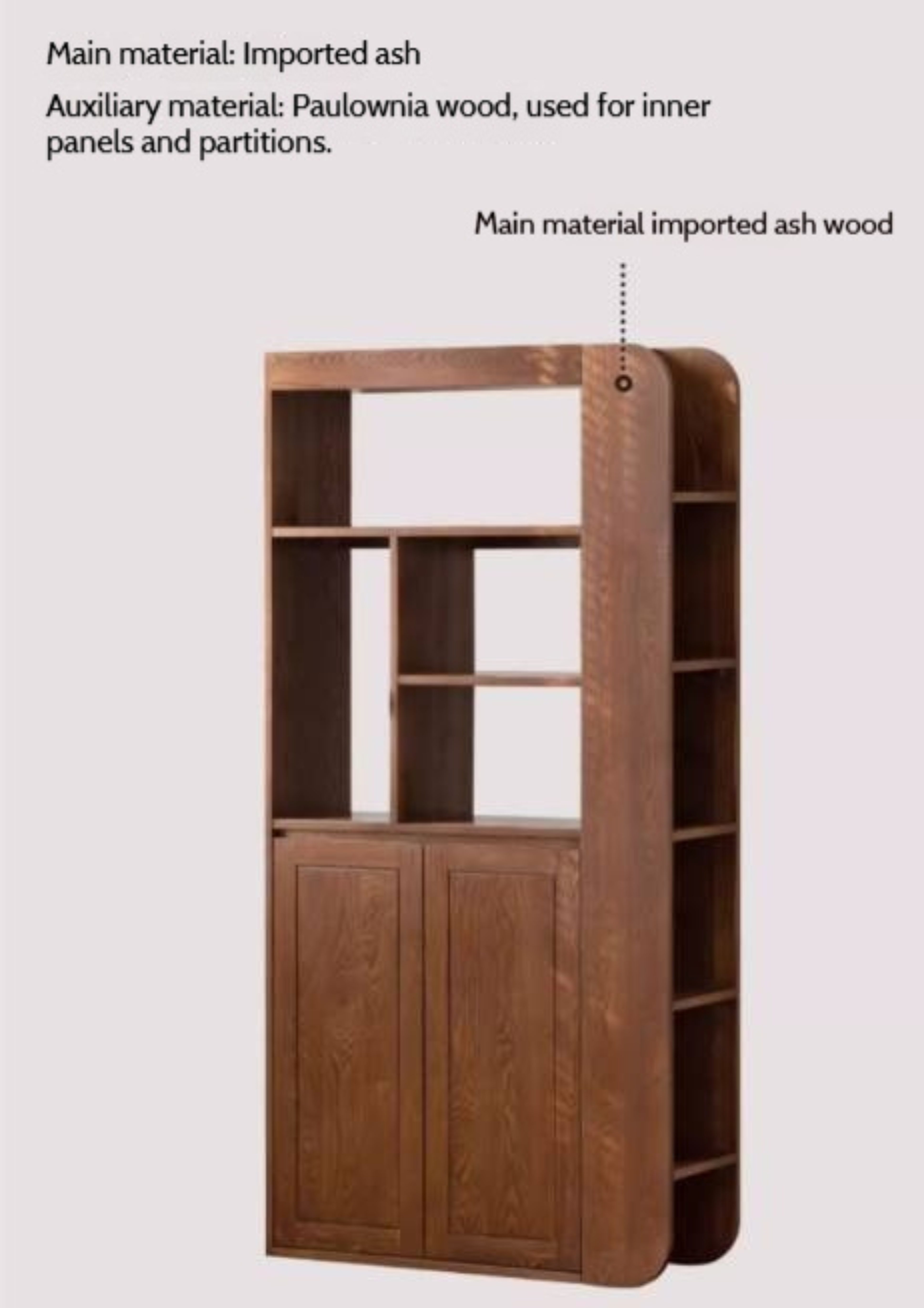 Ash Solid Wood Modern Divider Bookcase Cabinet with Storage