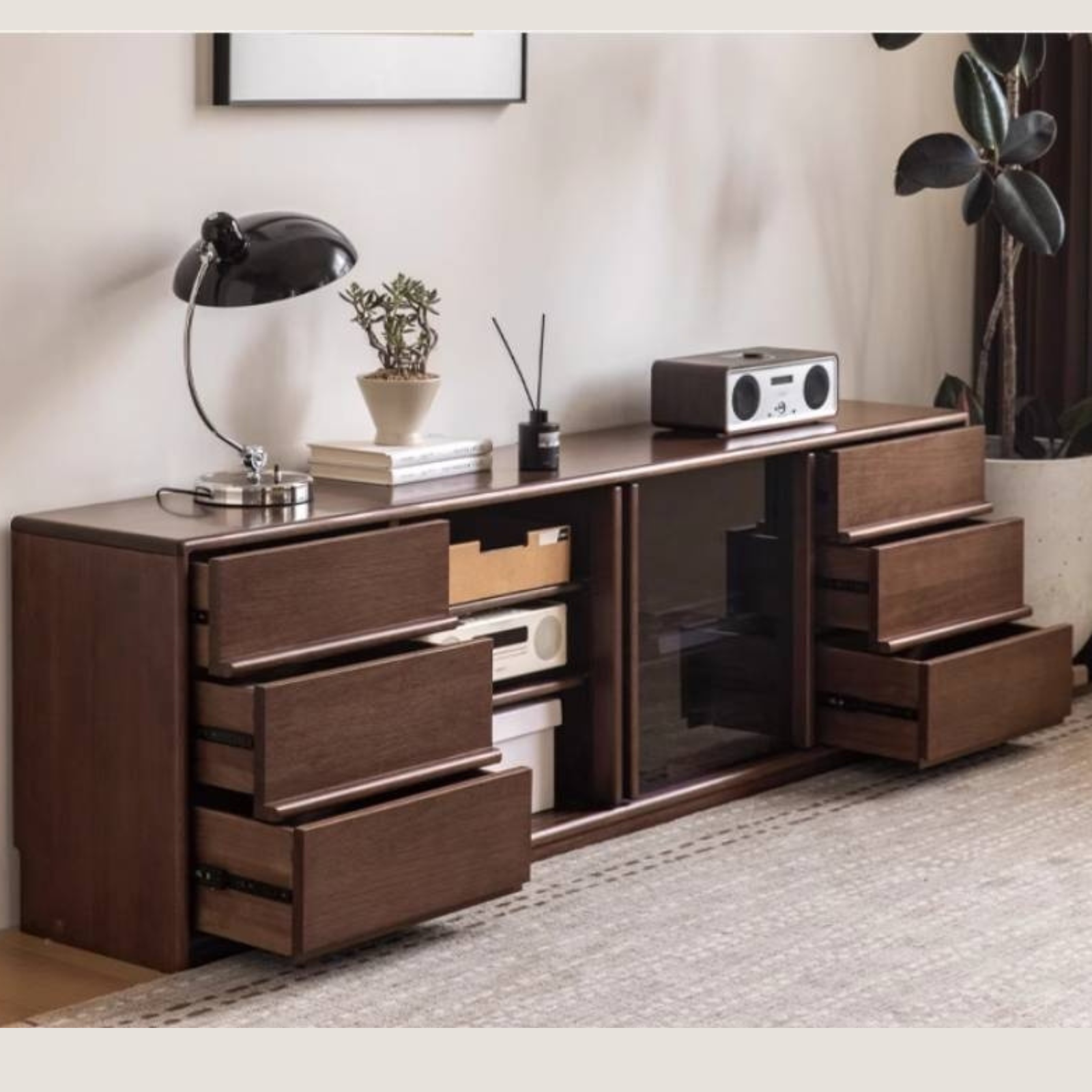 Golden Sandalwood, Black Walnut Solid Wood TV Cabinet