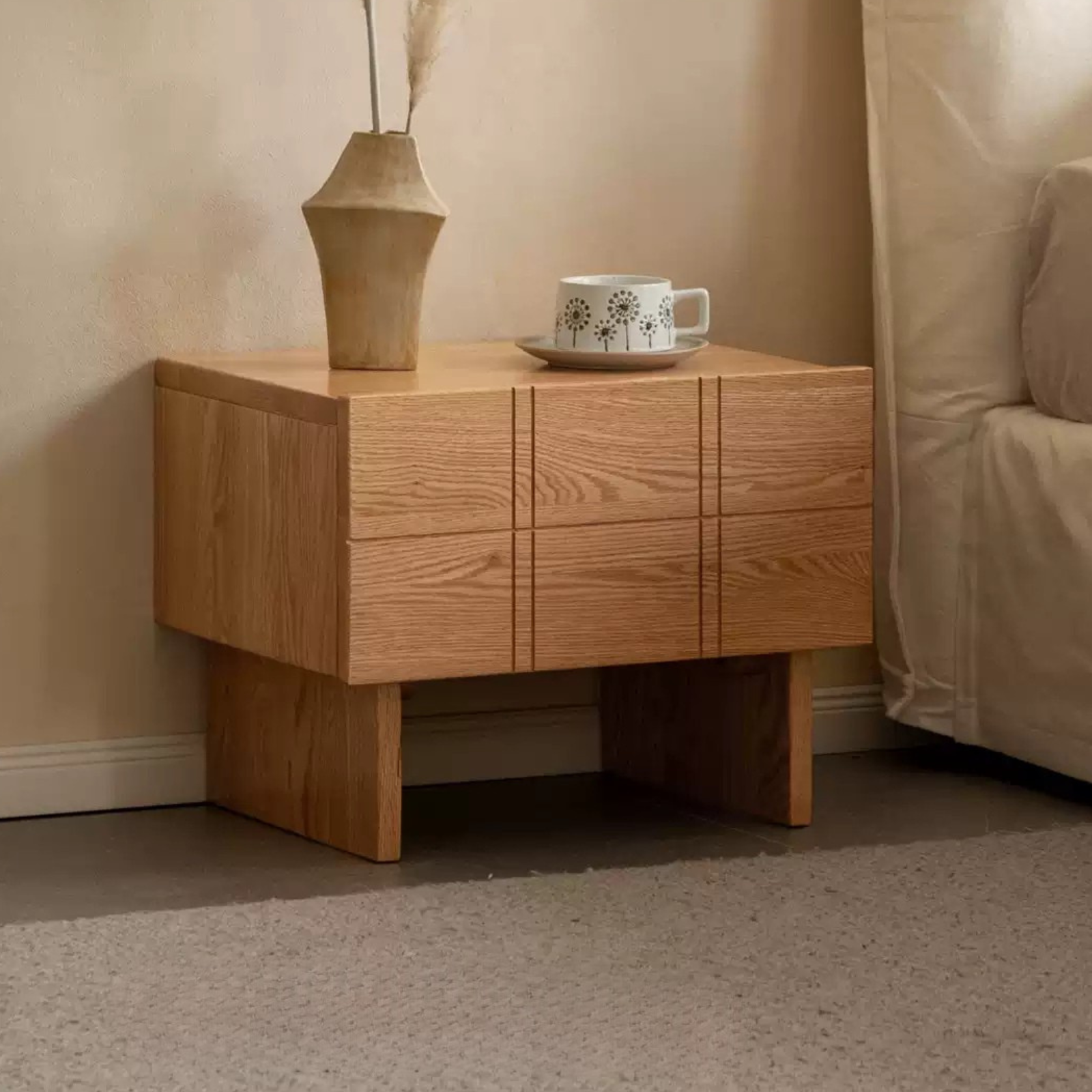 Black Walnut, Oak Wood Wabi-Sabi Style Nightstand