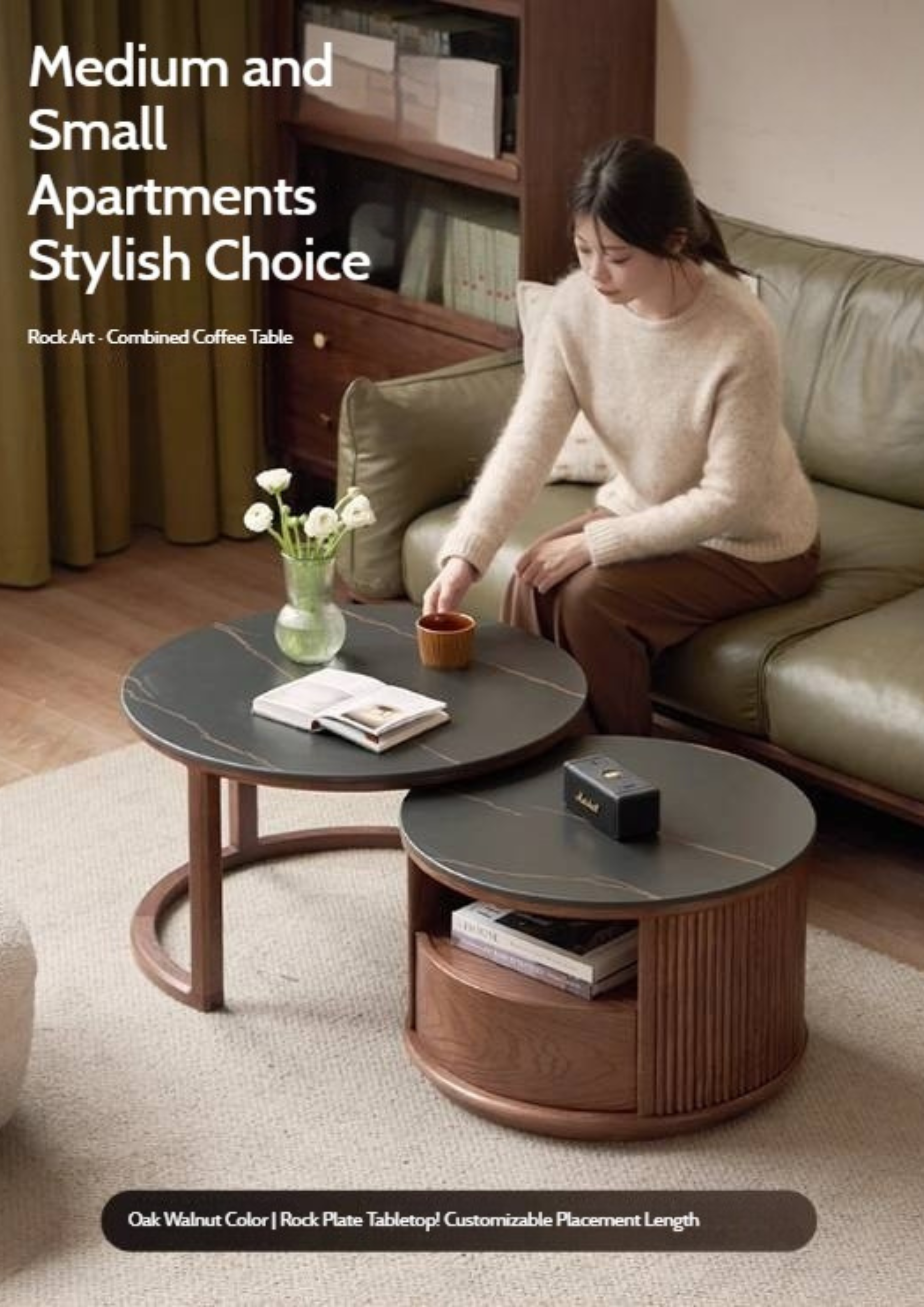 Oak Solid Wood Italian Light Luxury Rock Plate Coffee Table