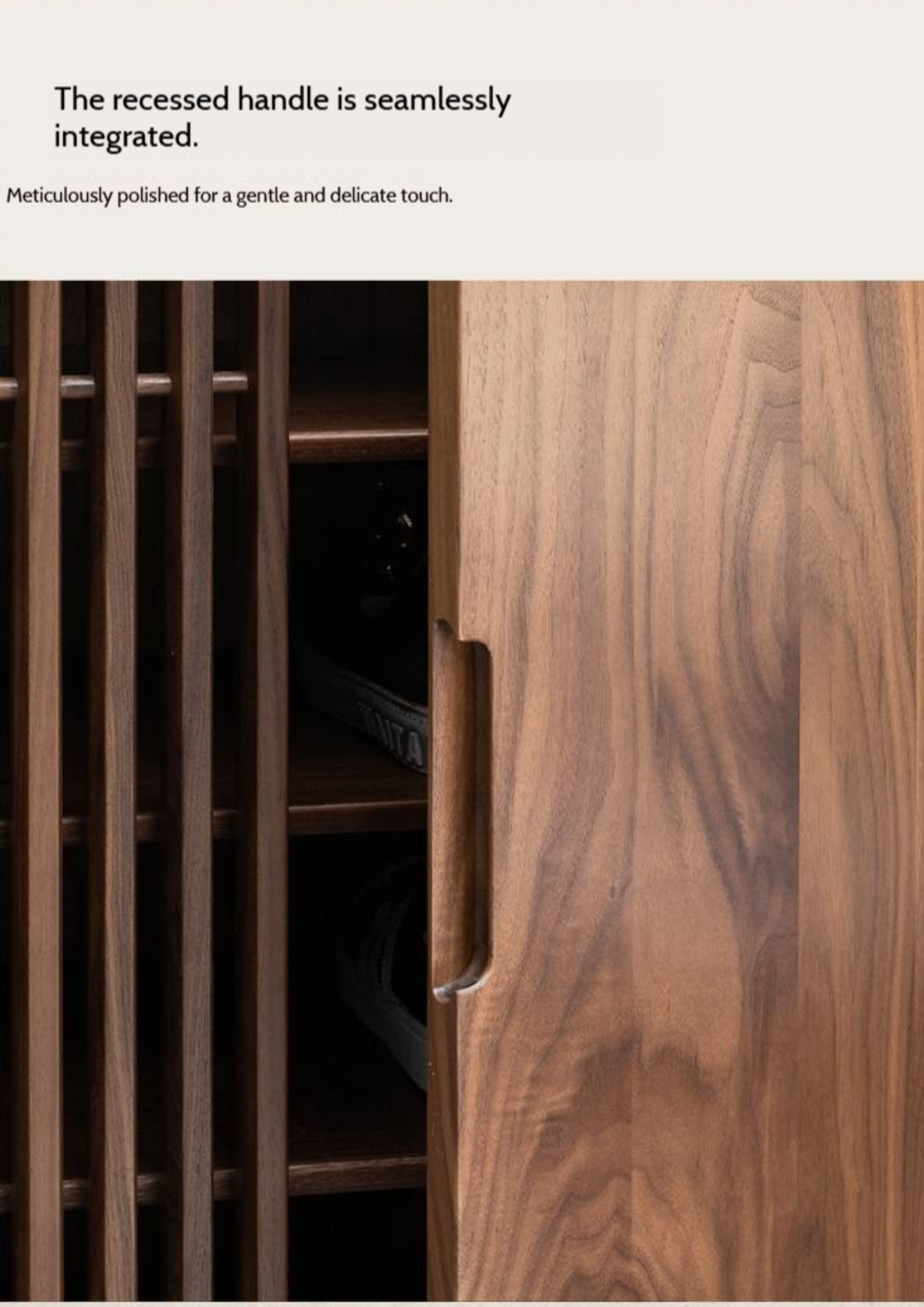 Black Walnut, Ash Two Door Shoe Cabinet Entrance