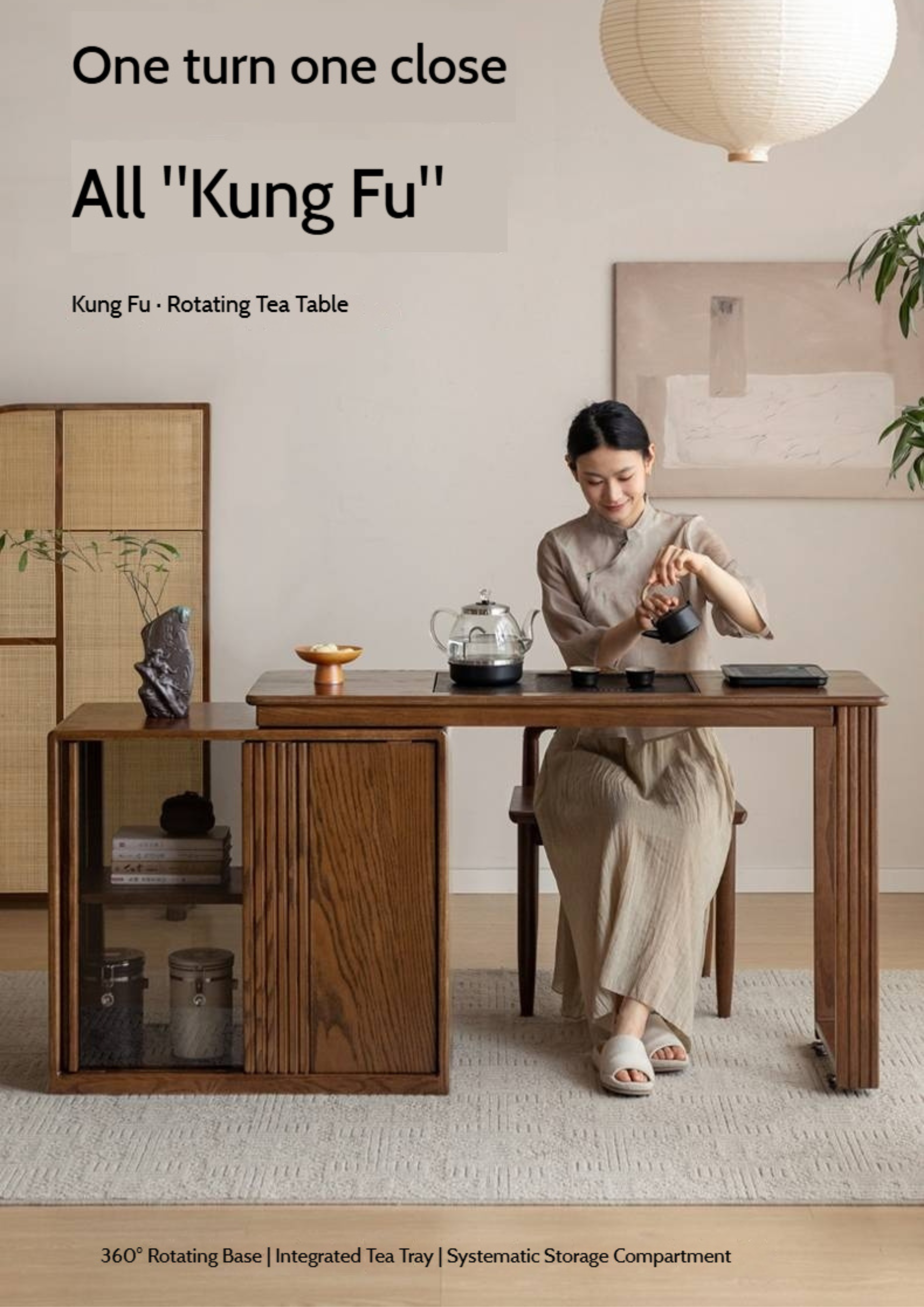 Pine Solid Wood Retractable Tea Table