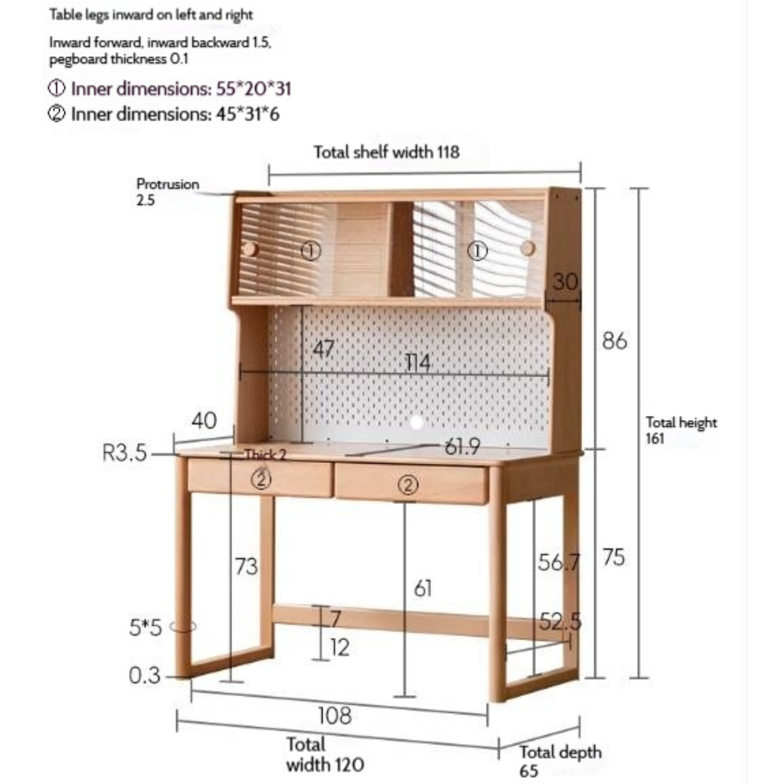 Beech Solid Wood Children's Study Desk Bookshelf Integrated
