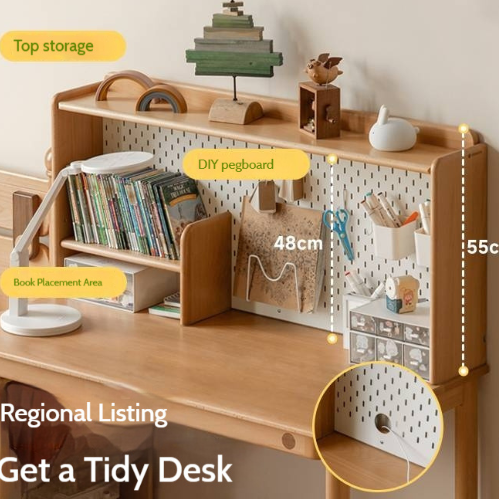 Beech Solid Wood Children's Learning Desk Bookshelf Integrated