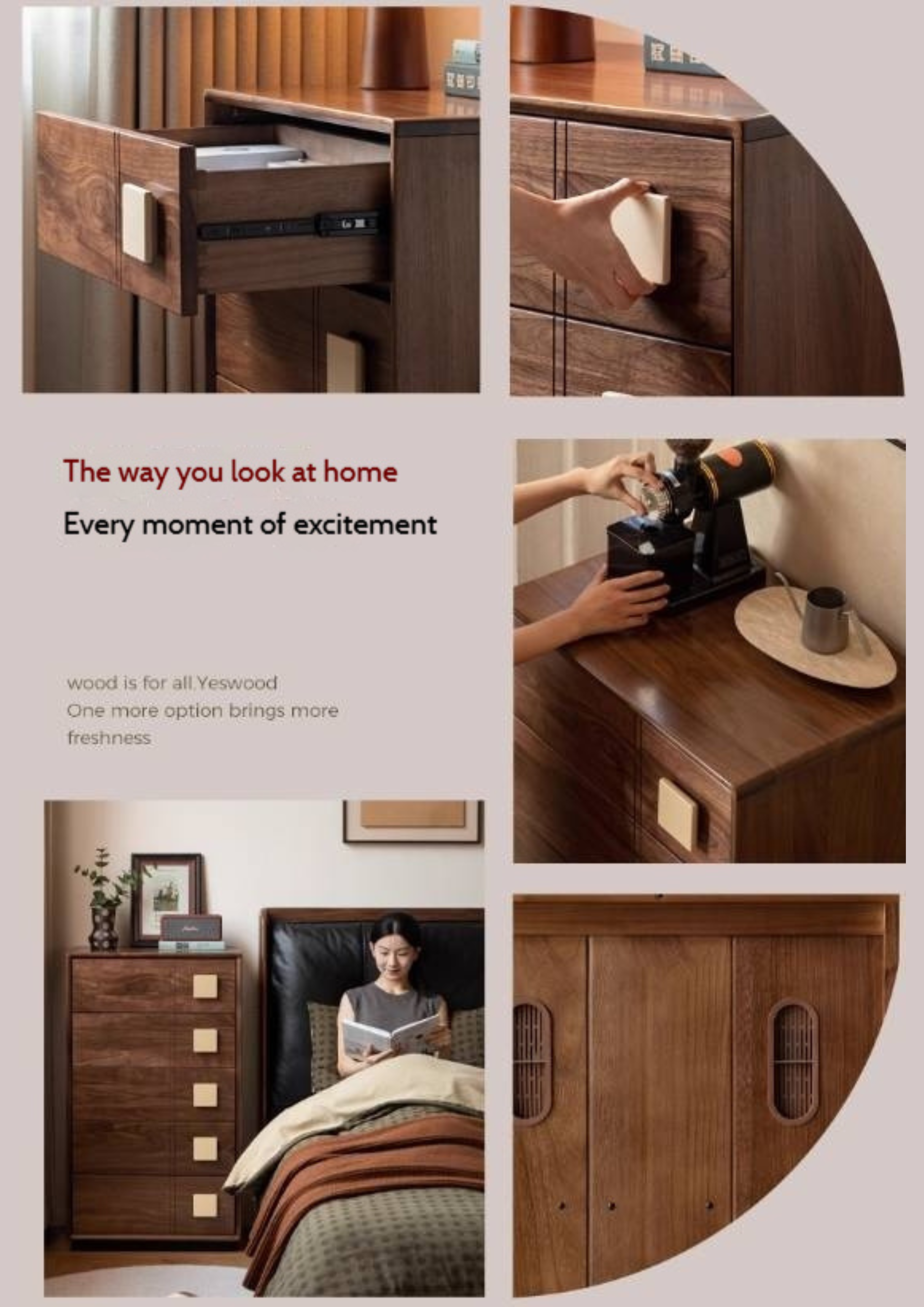 Black Walnut Solid Wood Retro Style Five-Drawer Chest