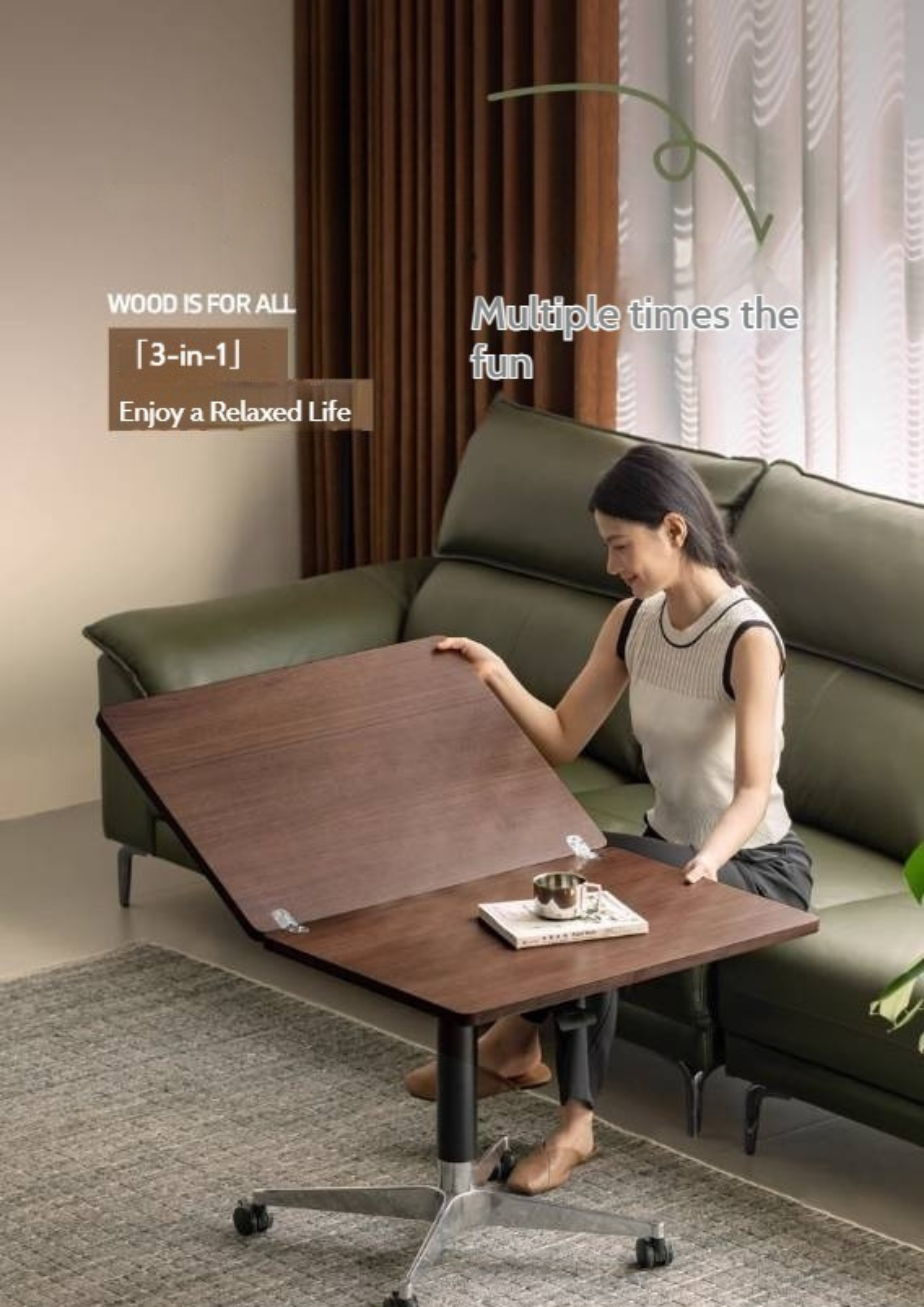 Black Walnut, Oak Solid Wood Folding Tea Table