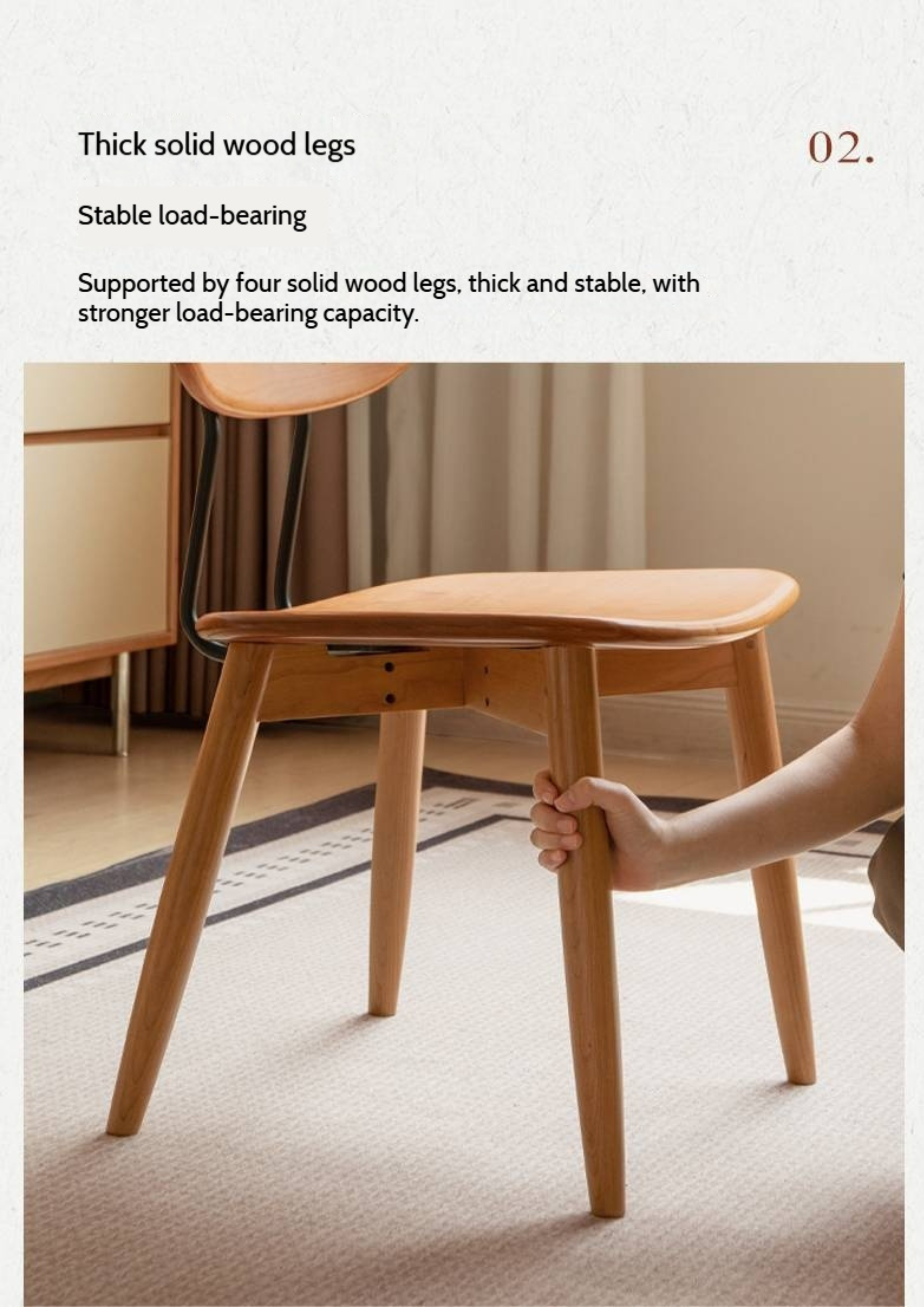 Set 4 pcs Cherry Solid Wood Bauhaus Style Retro Dining Chair