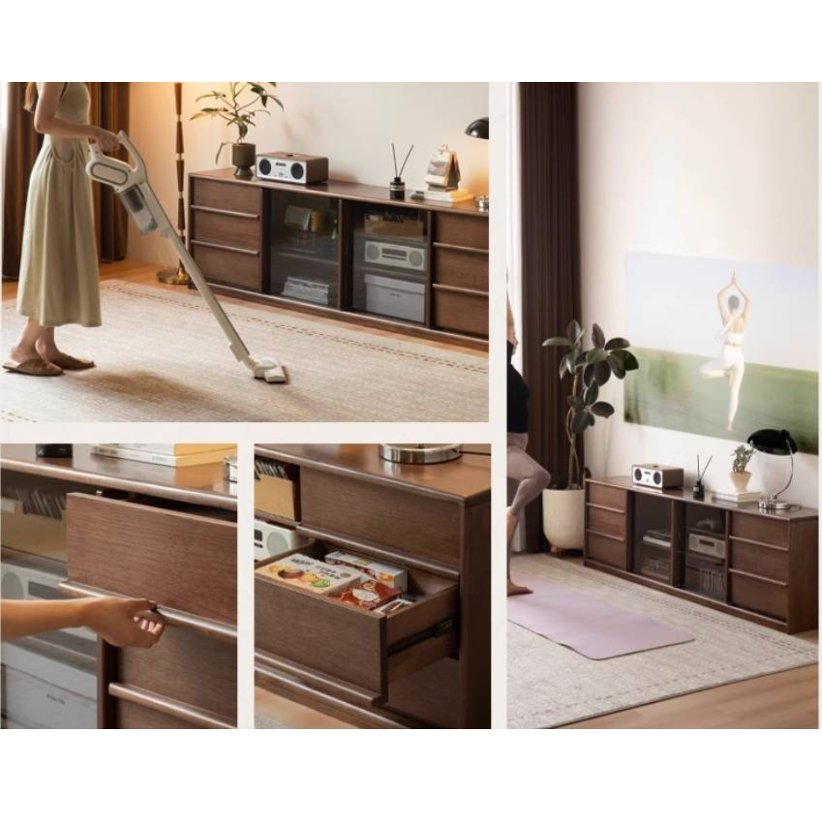 Golden Sandalwood, Black Walnut Solid Wood TV Cabinet