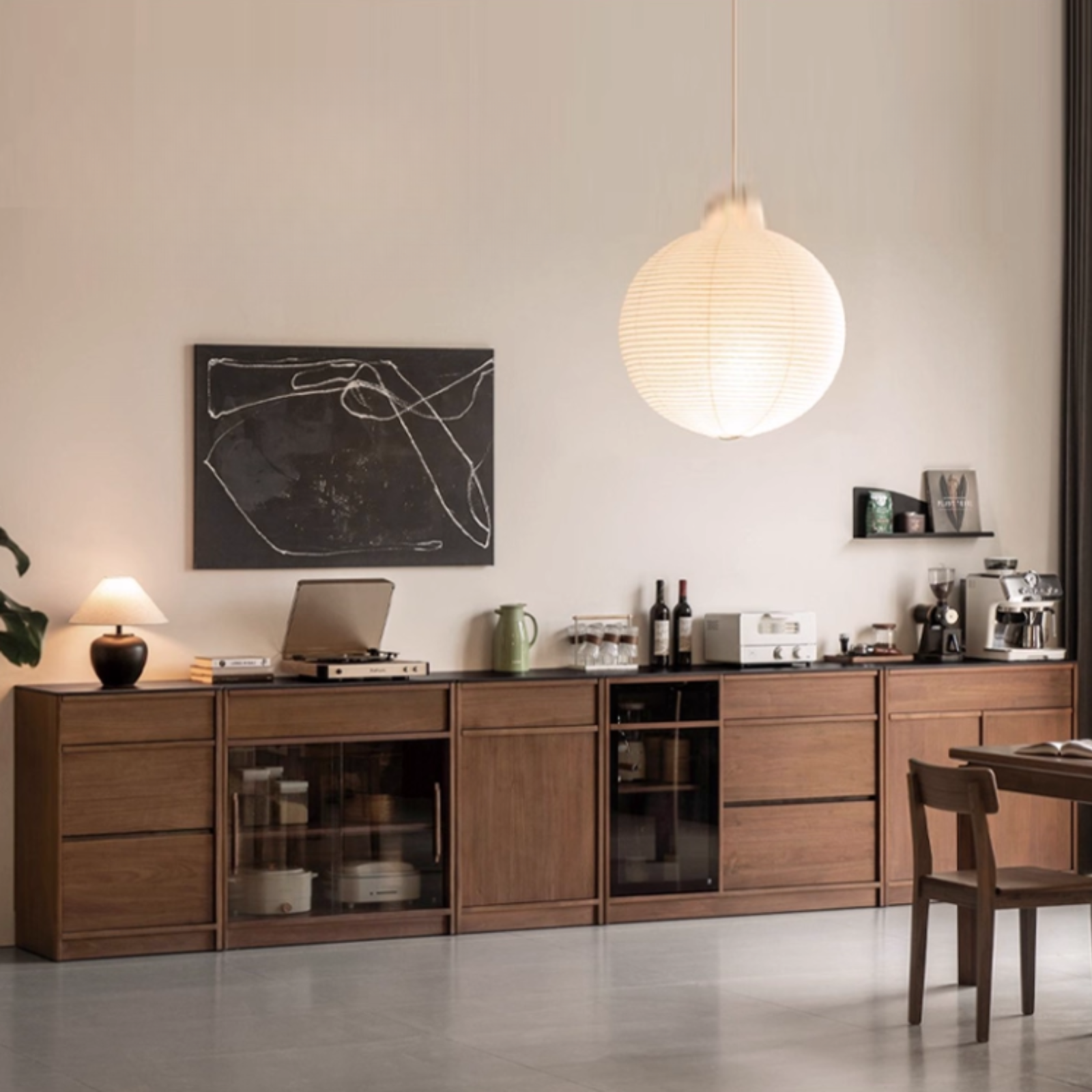 Black Walnut, Ash Solid Wood Light Luxury Style Rock Board Sideboard
